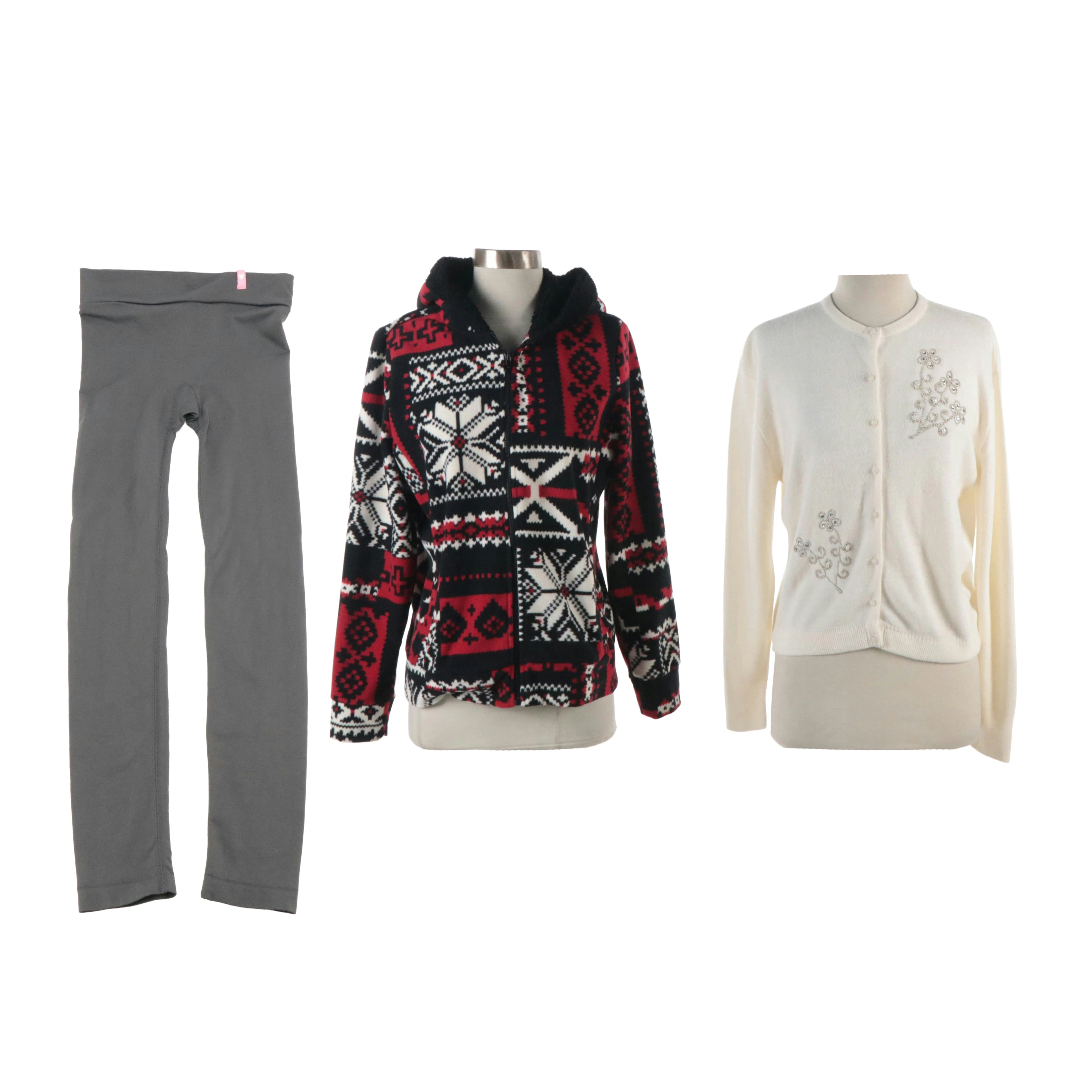 Amber Cardigan, Pink Brand Leggings, and Lauren Ralph Lauren Fleece Zip Hoodie