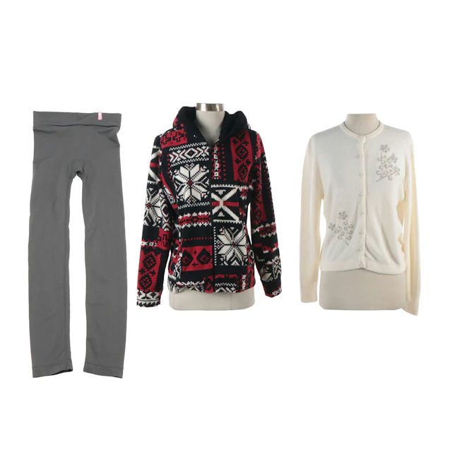 Amber Cardigan, Pink Brand Leggings, and Lauren Ralph Lauren Fleece Zip Hoodie