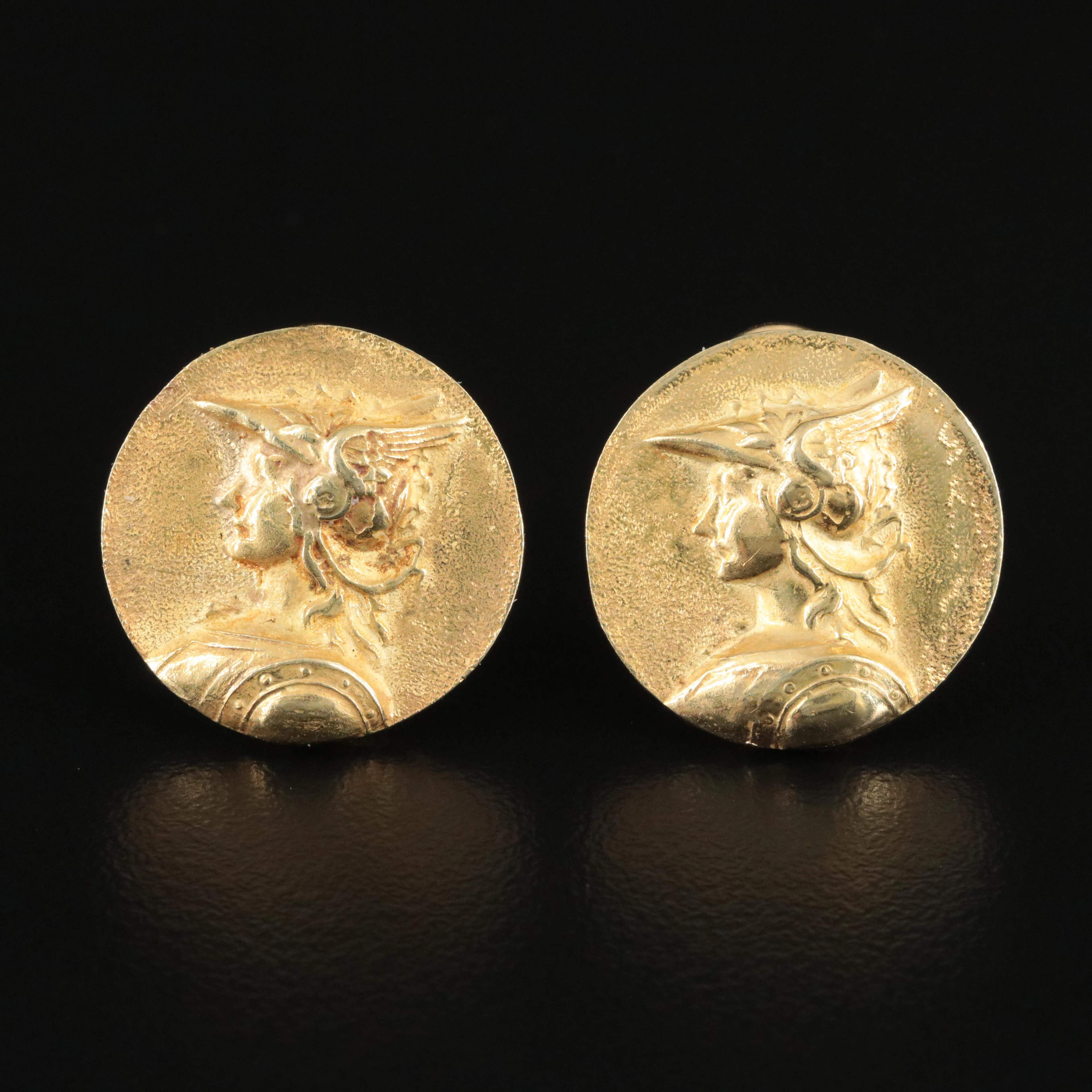 14K God Hermes/Mercury Button Earrings