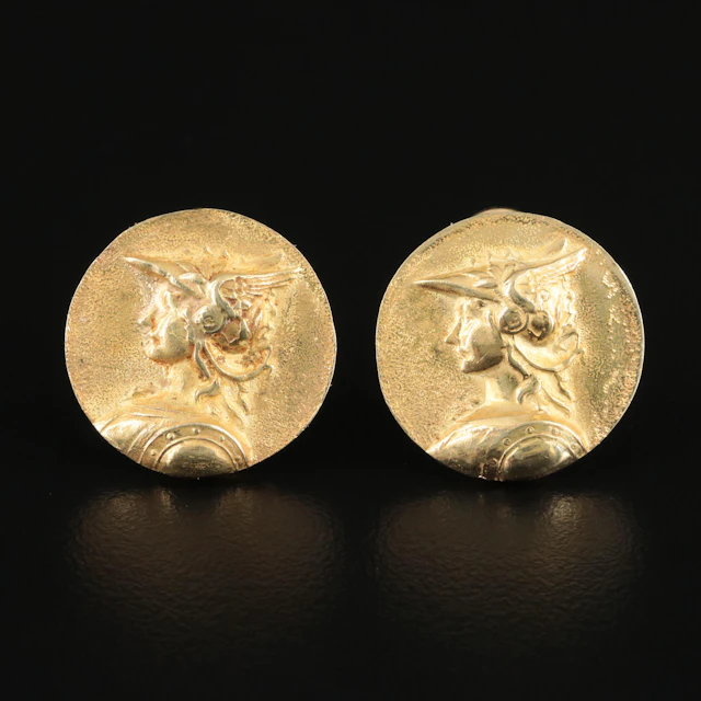 14K God Hermes/Mercury Button Earrings
