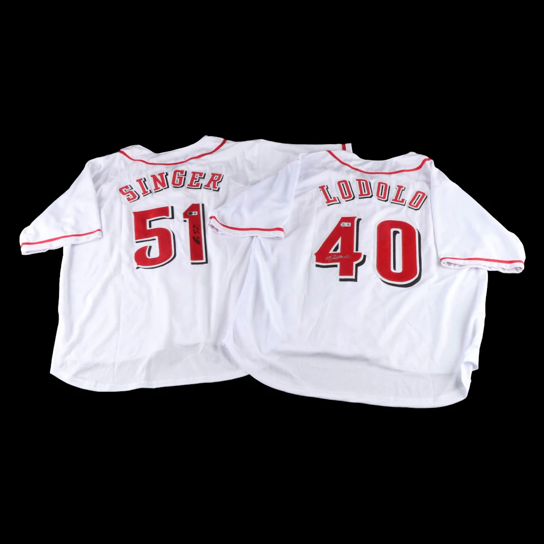 Brady Singer and Nick Lodolo Signed Cincinnati Reds Baseball Jerseys, Beckett