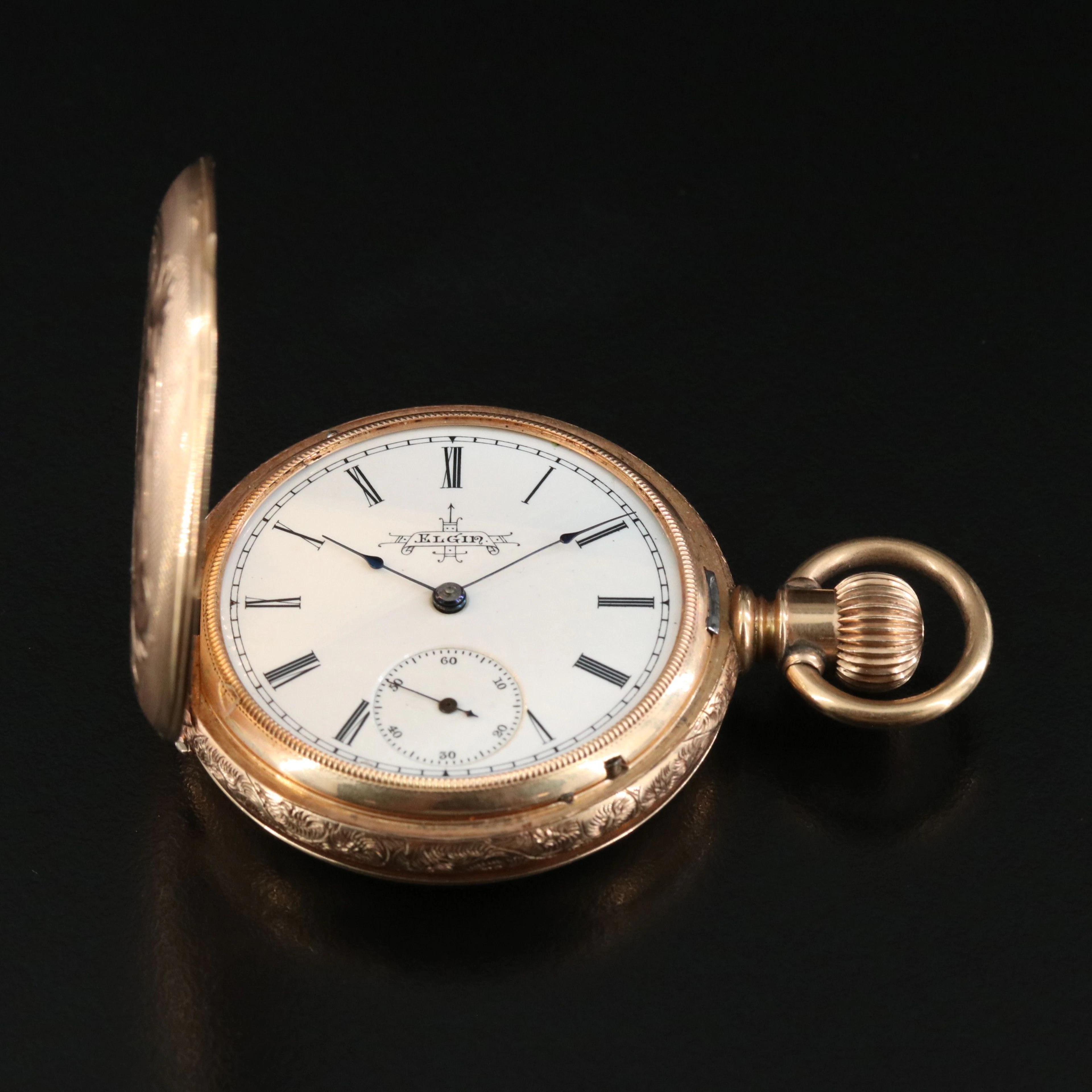 14K Elgin Watch Co. Ornate Texture and Design Pocket Watch