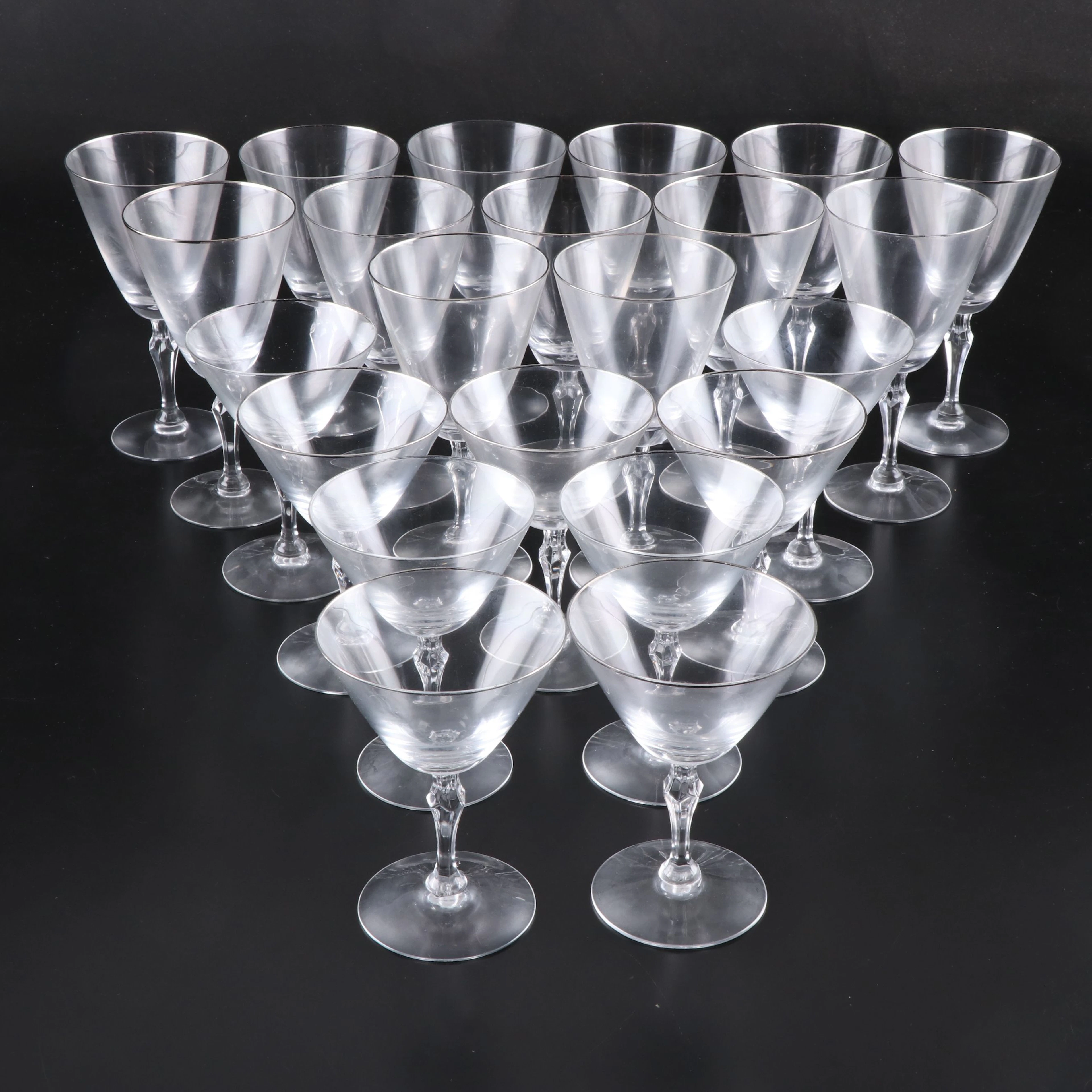 Fostoria "Engagement" Platinum Trim Glass Stemware, Late 20th C.