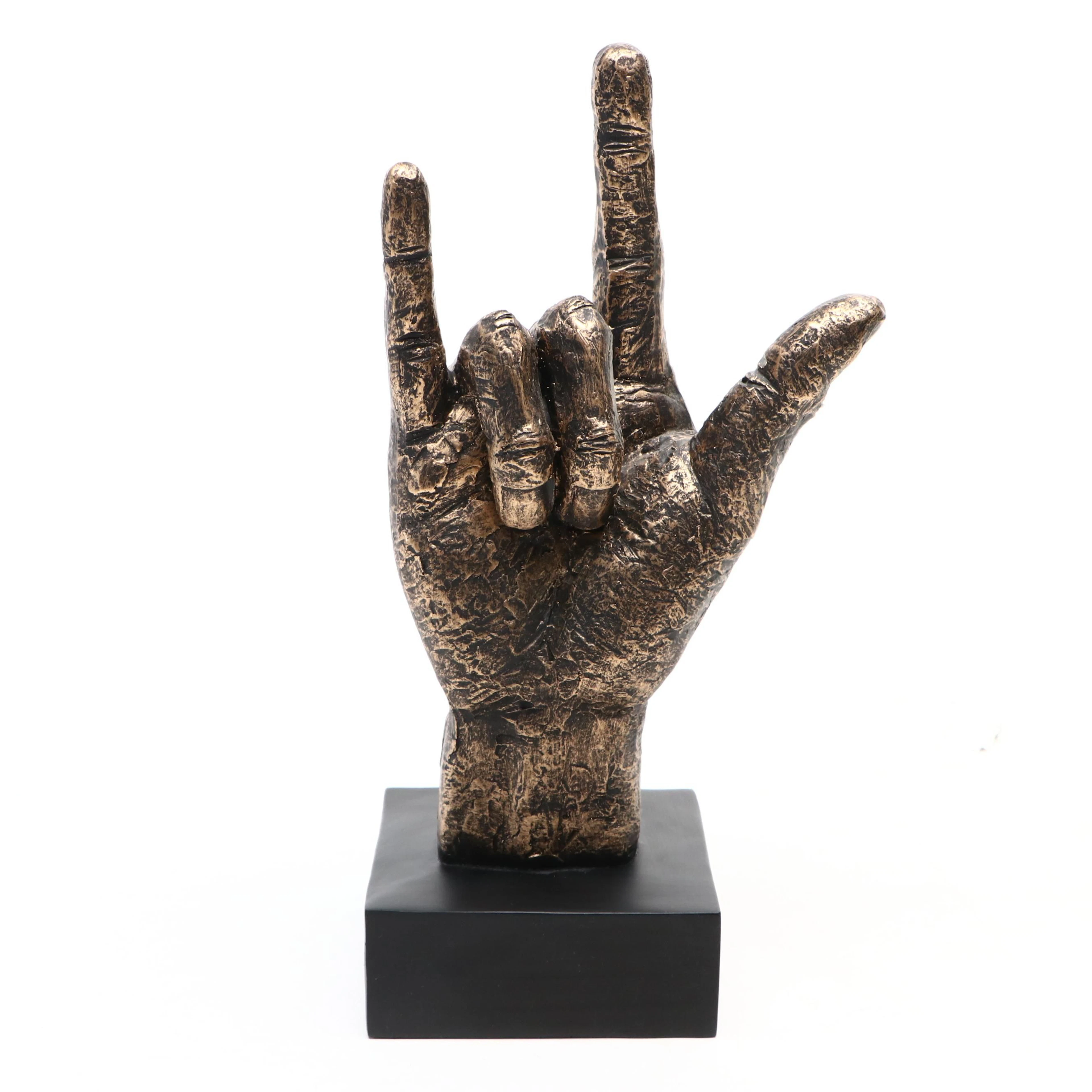 Contemporary Bronze Finish Resin "I Love You" Hand Sculpture
