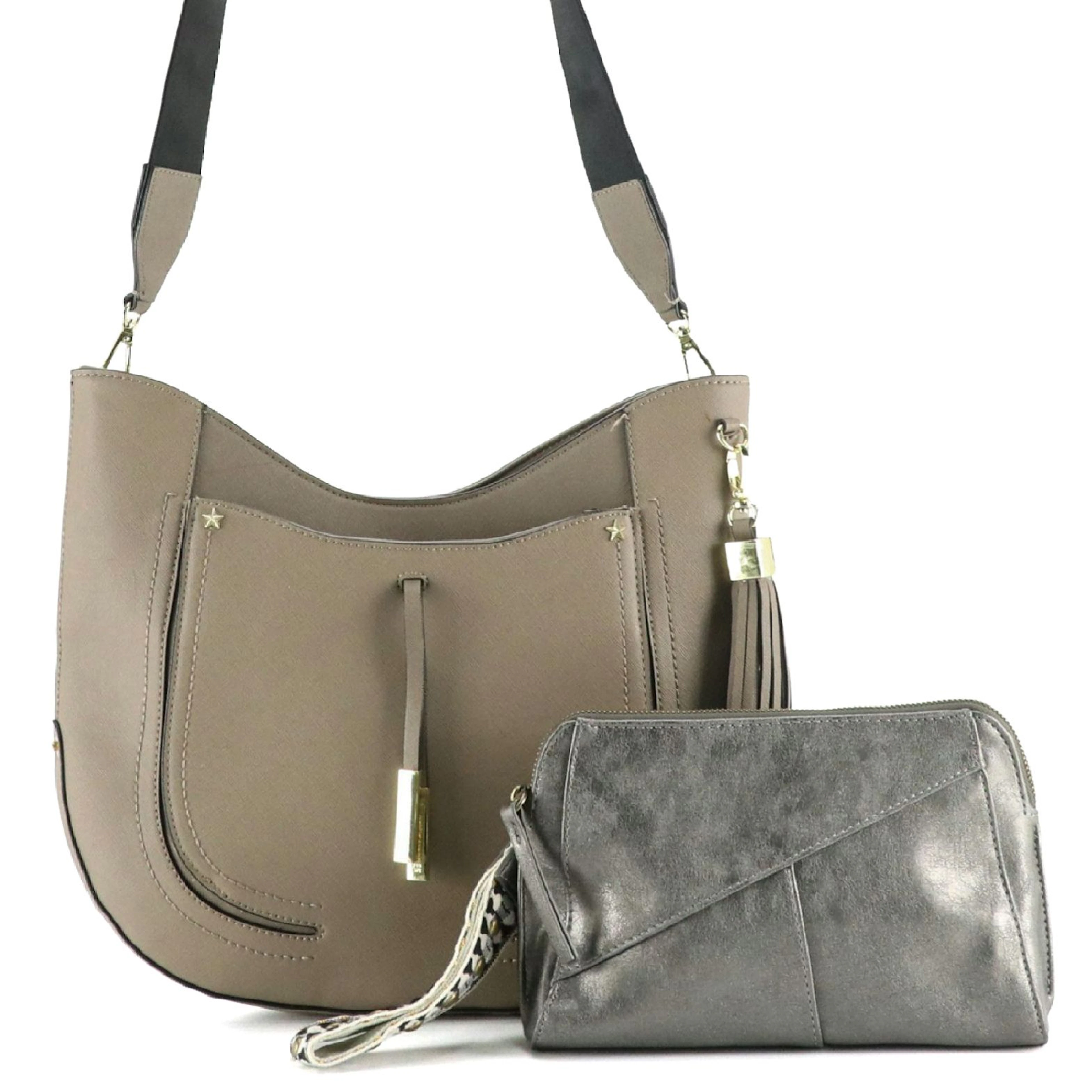 Joy Susan Silver Metallic Leather Crossbody Bag, Steve Madden Saddle Pocket Bag