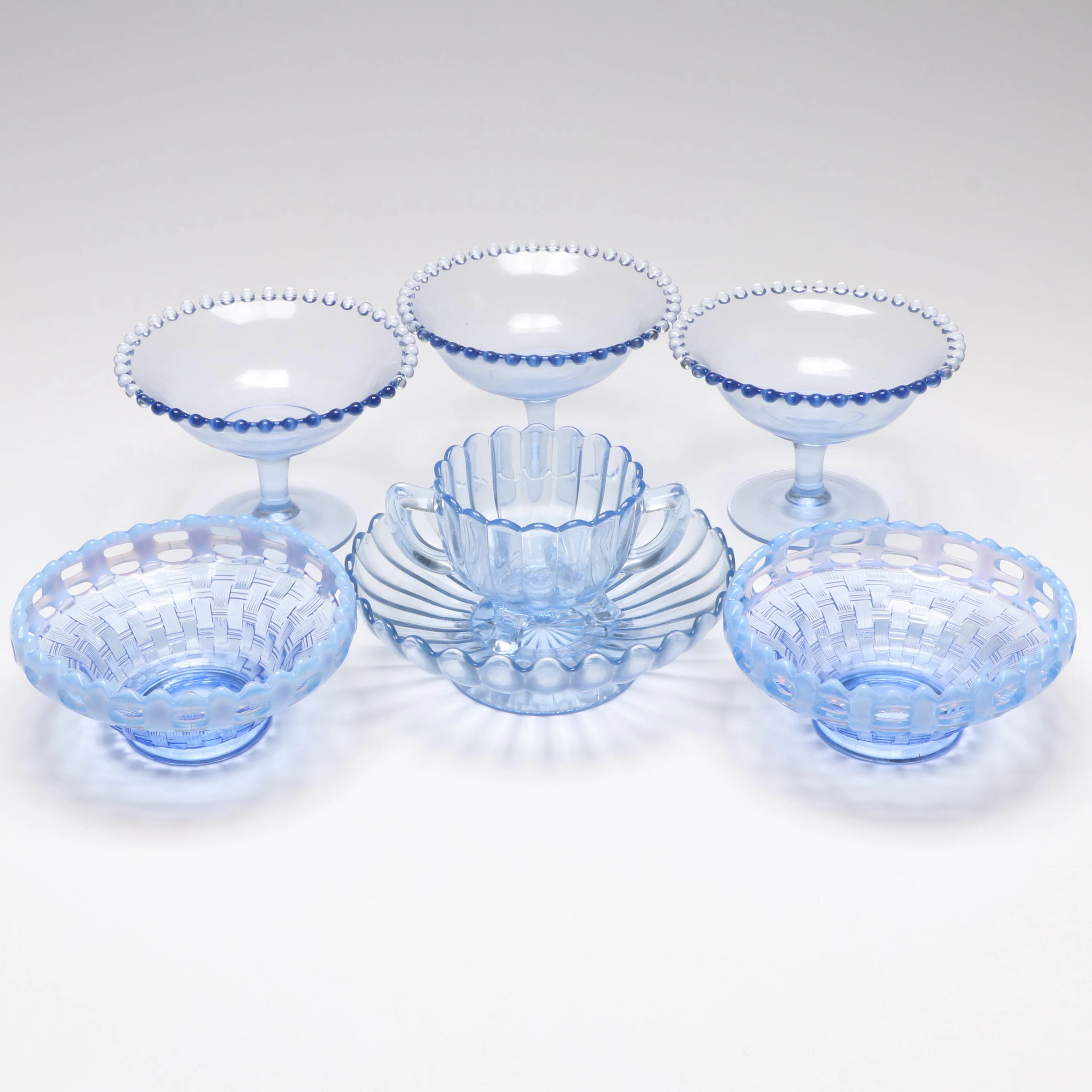Imperial "Pillar Flute" and "Candlewick" with Fenton "Basketweave" Glassware