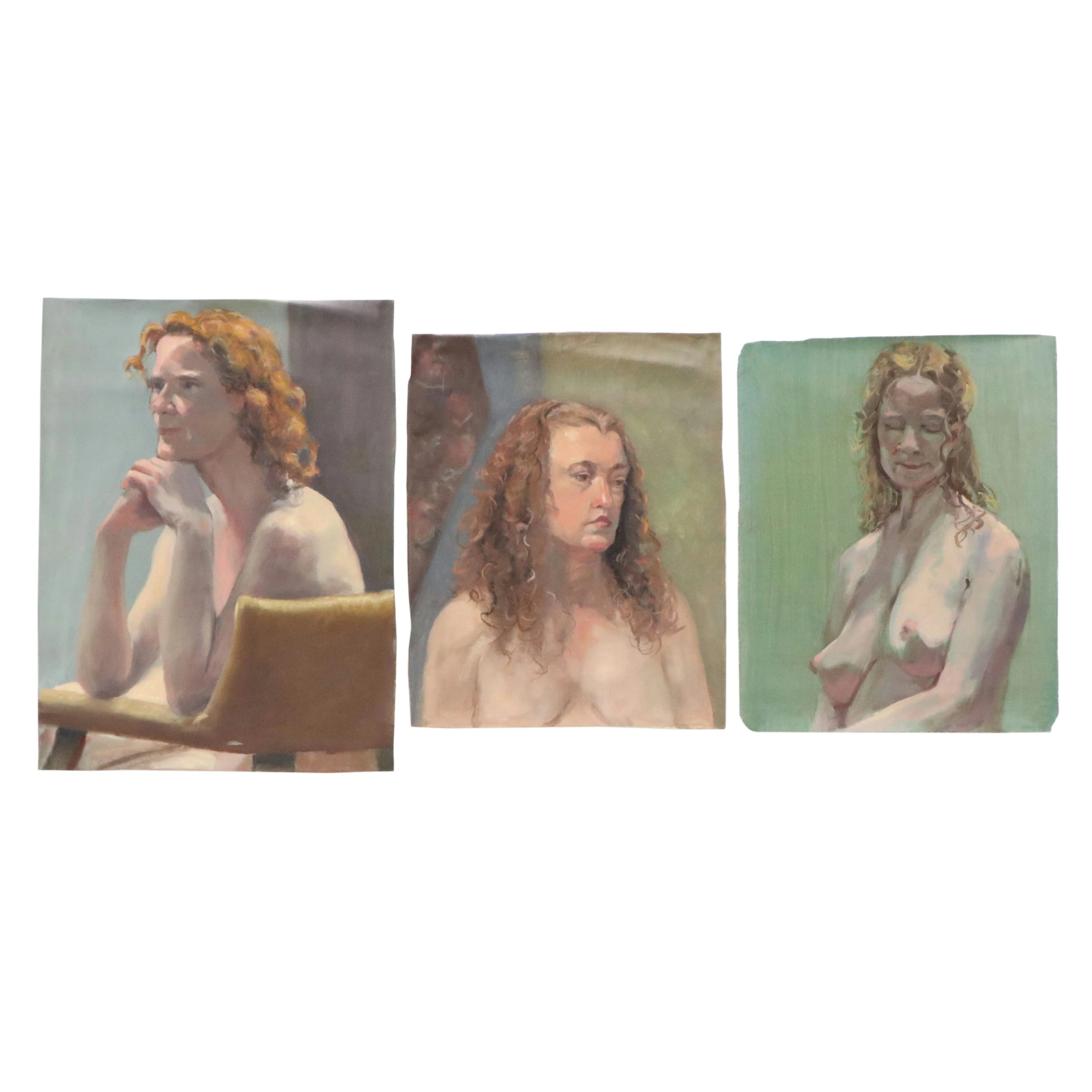 Larry Griggs Oil Paintings on Unstretched Canvas of Curly-Haired Woman