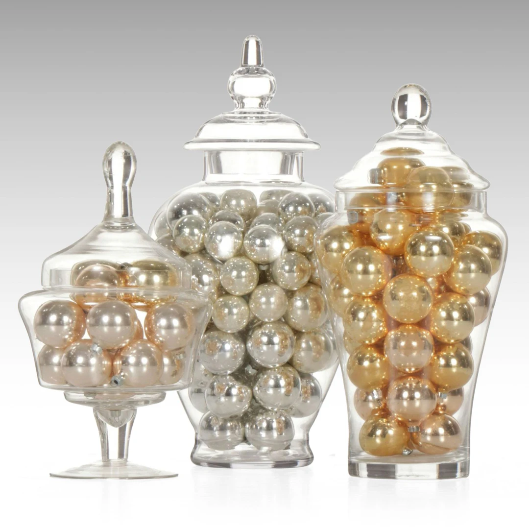 Three Christmas Ornament Display Table Decor