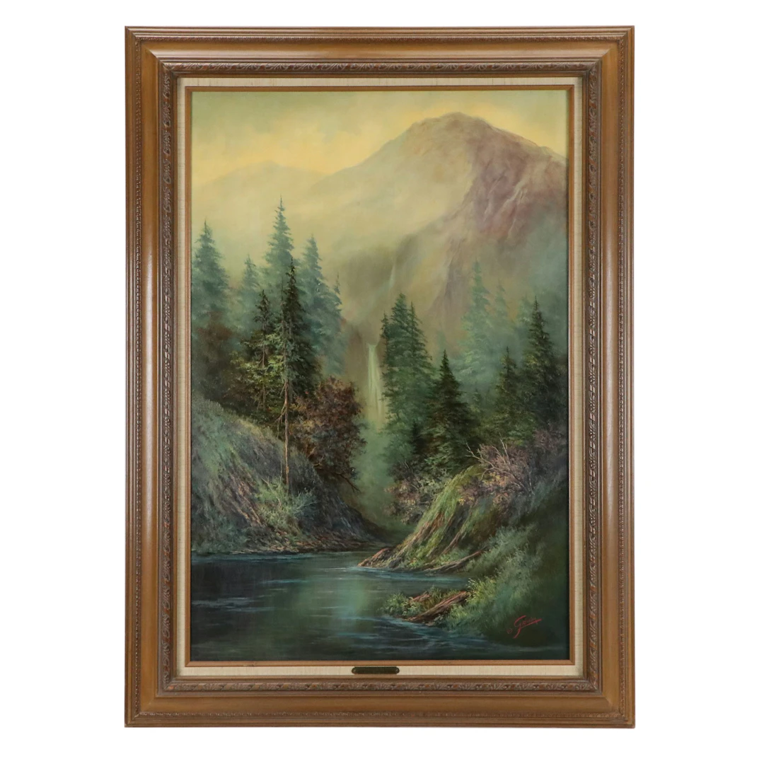 Griselon Oil Painting "Rainbow Falls," Circa 1987