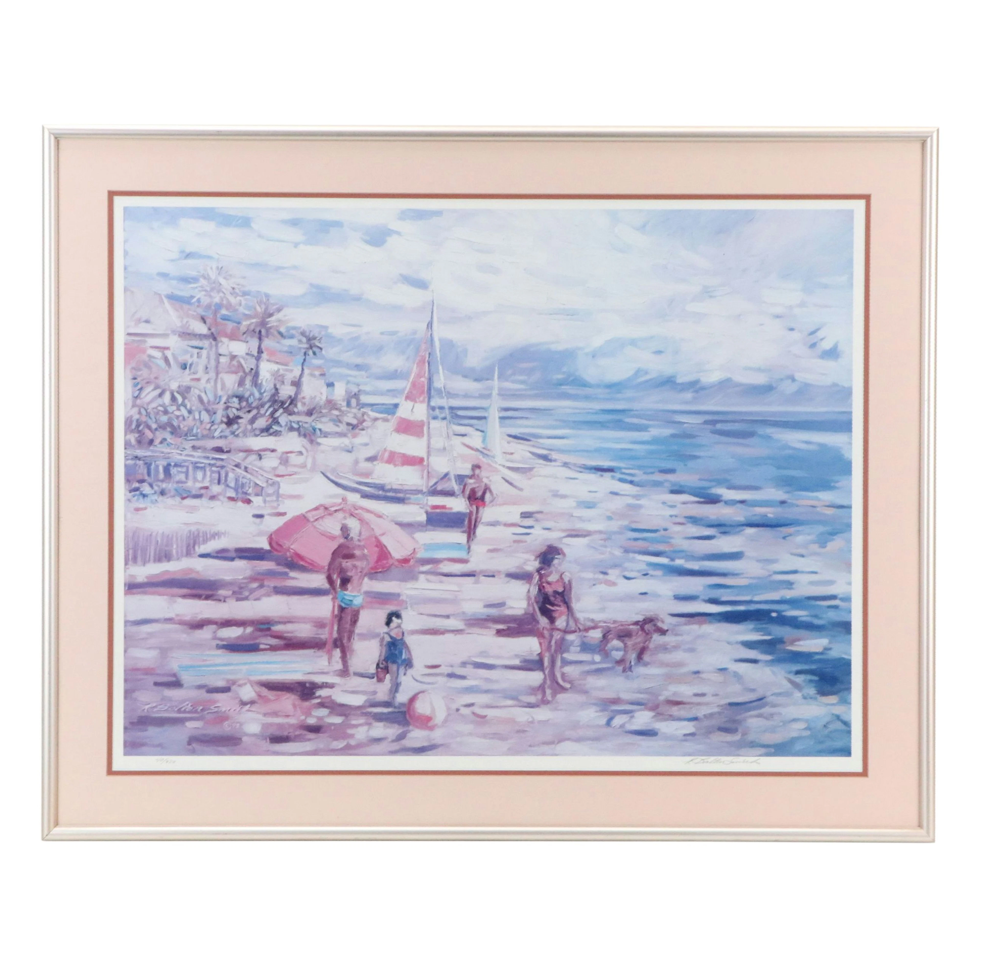 R. Bolton Smith Impressionistic Offset Lithograph of Beach Scene, Circa 1992