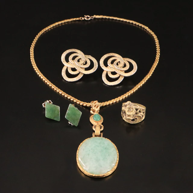 Brass Dragon Ring and Aventurine featured in Asian Themed Jewelry Collection