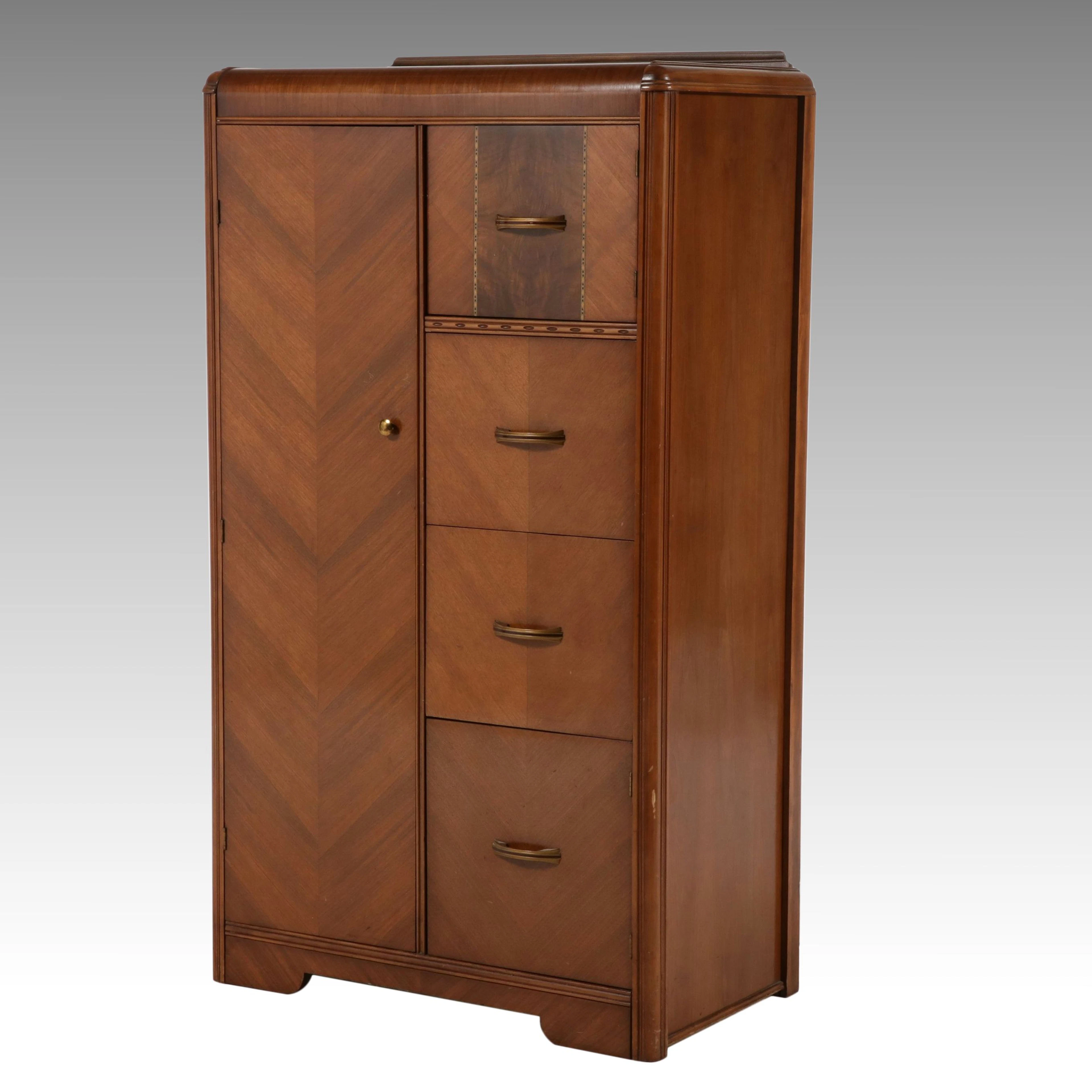 Lenoir Furniture Art Deco Walnut Waterfall Chifferobe