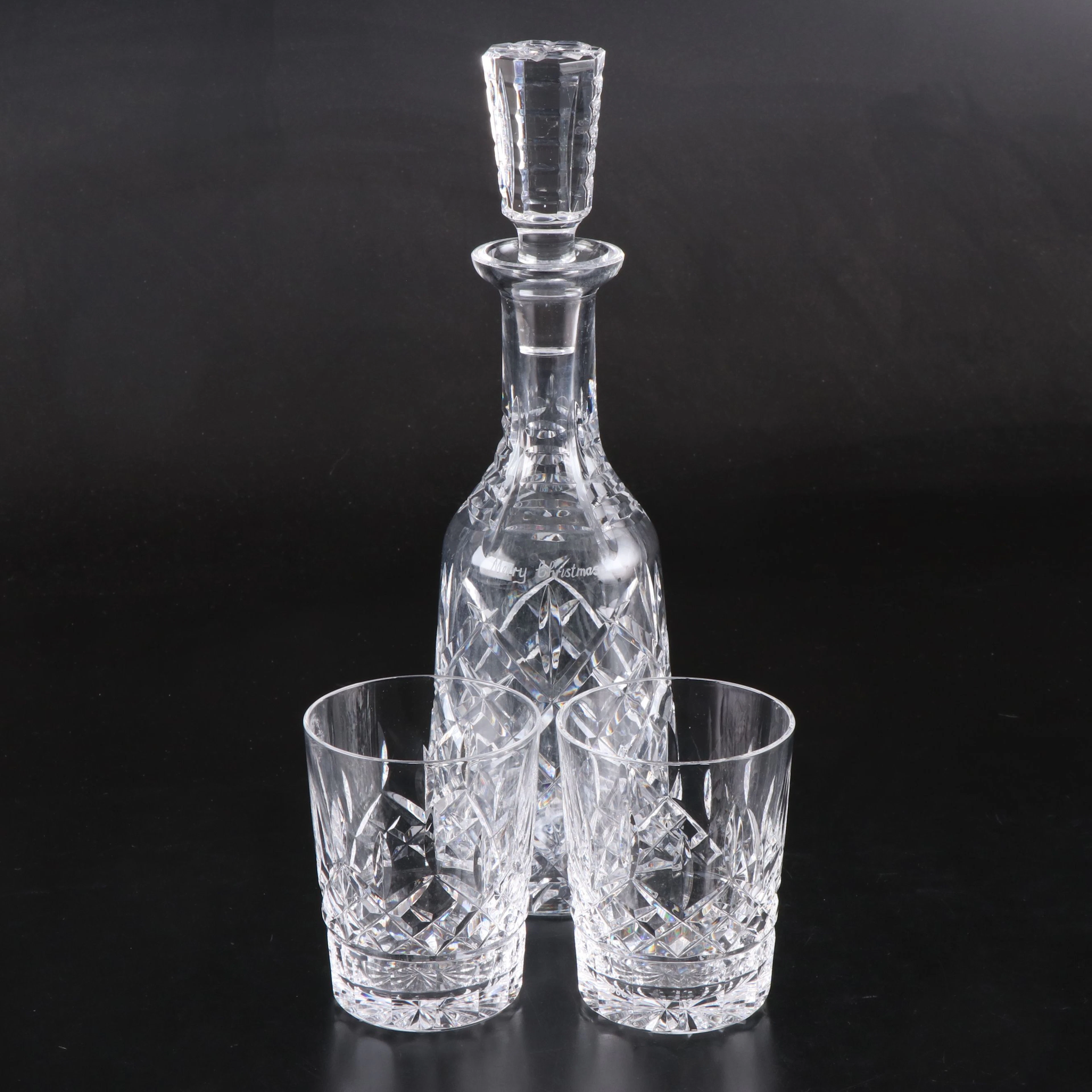 Waterford Crystal Decanter and "Lismore" Double Old Fashioned Glasses, 1986