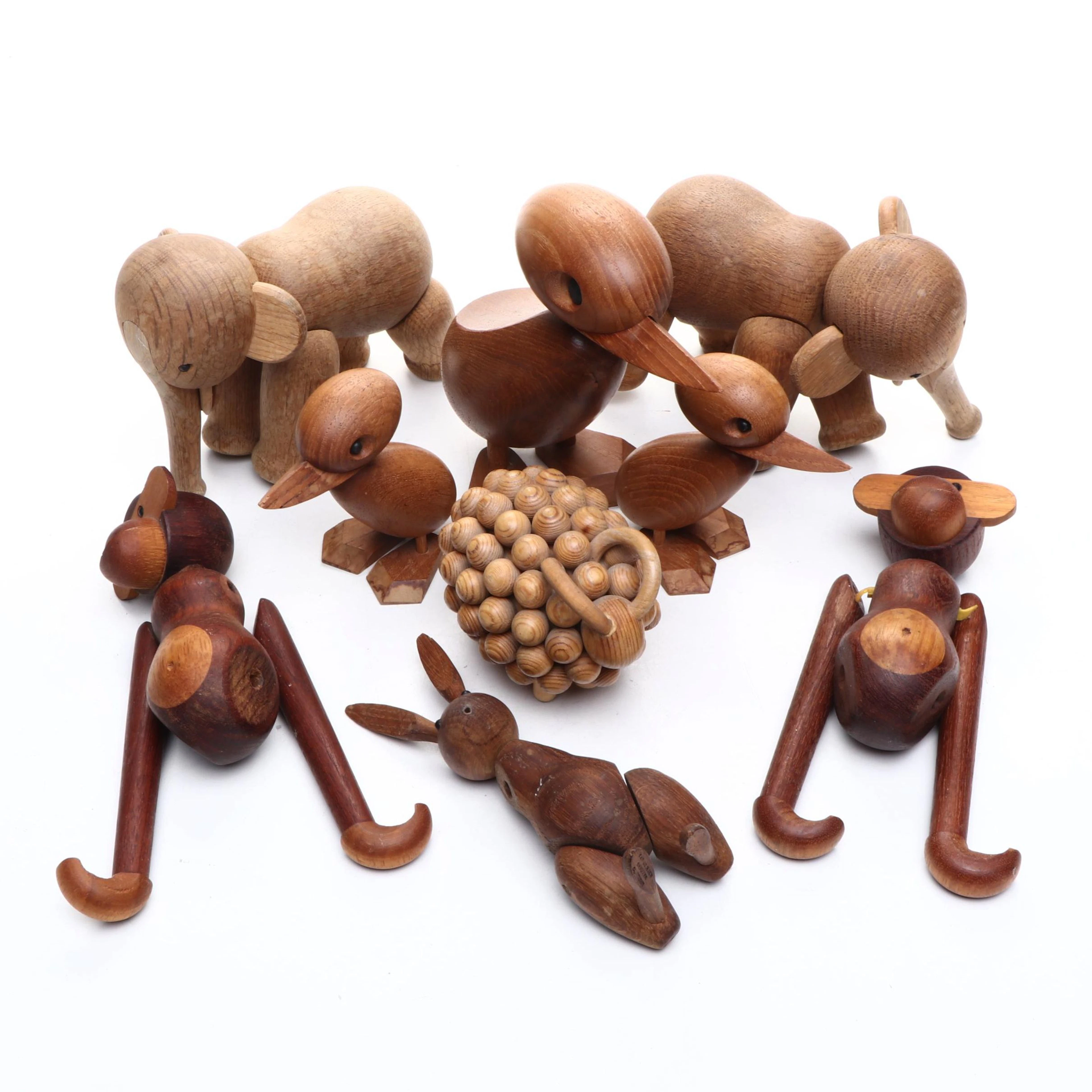 Kay Bojesen Danish Modern Teak Monkeys with More Hand-Carved Wood Animals