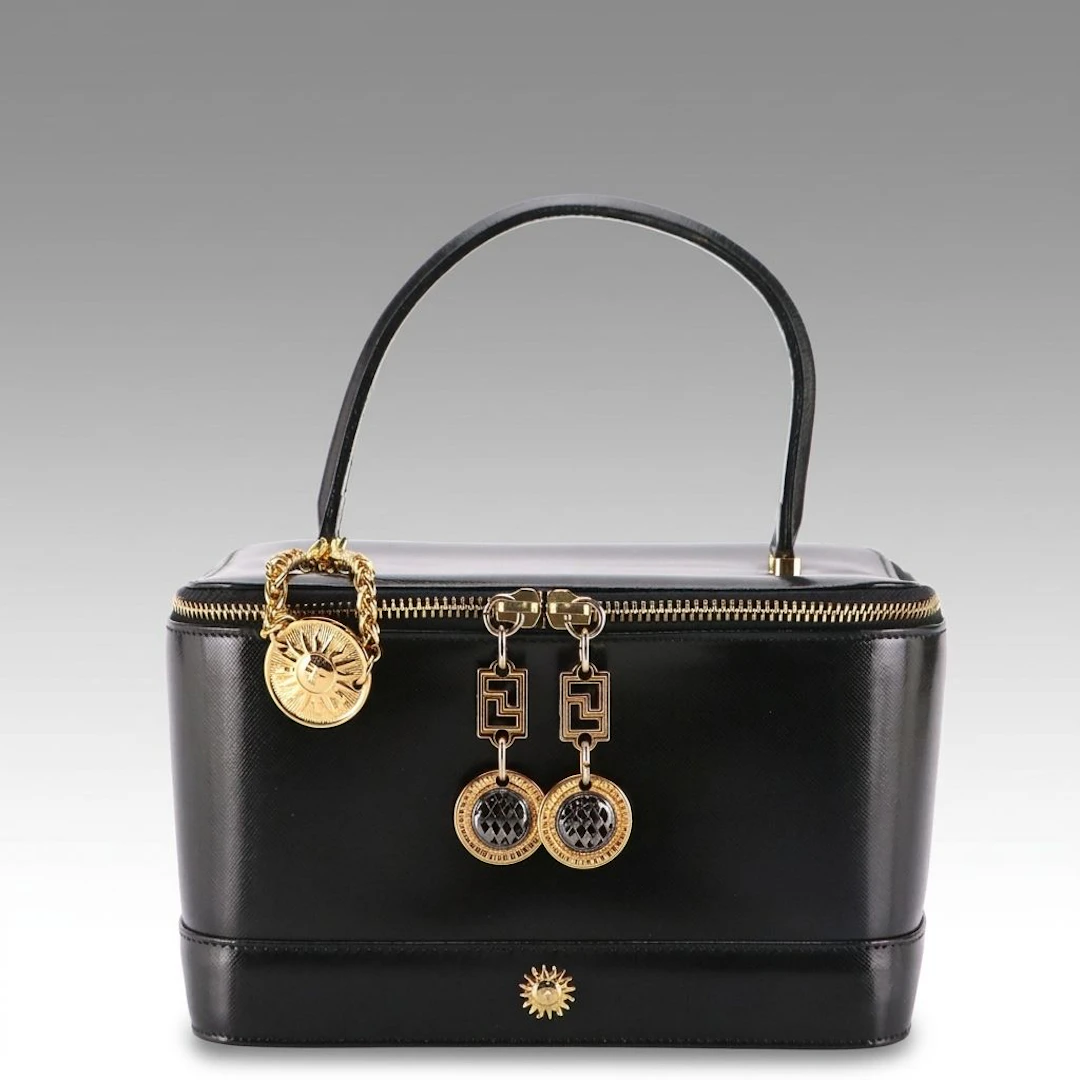 Gianni Versace Top Handle Vanity Case in Black Leather