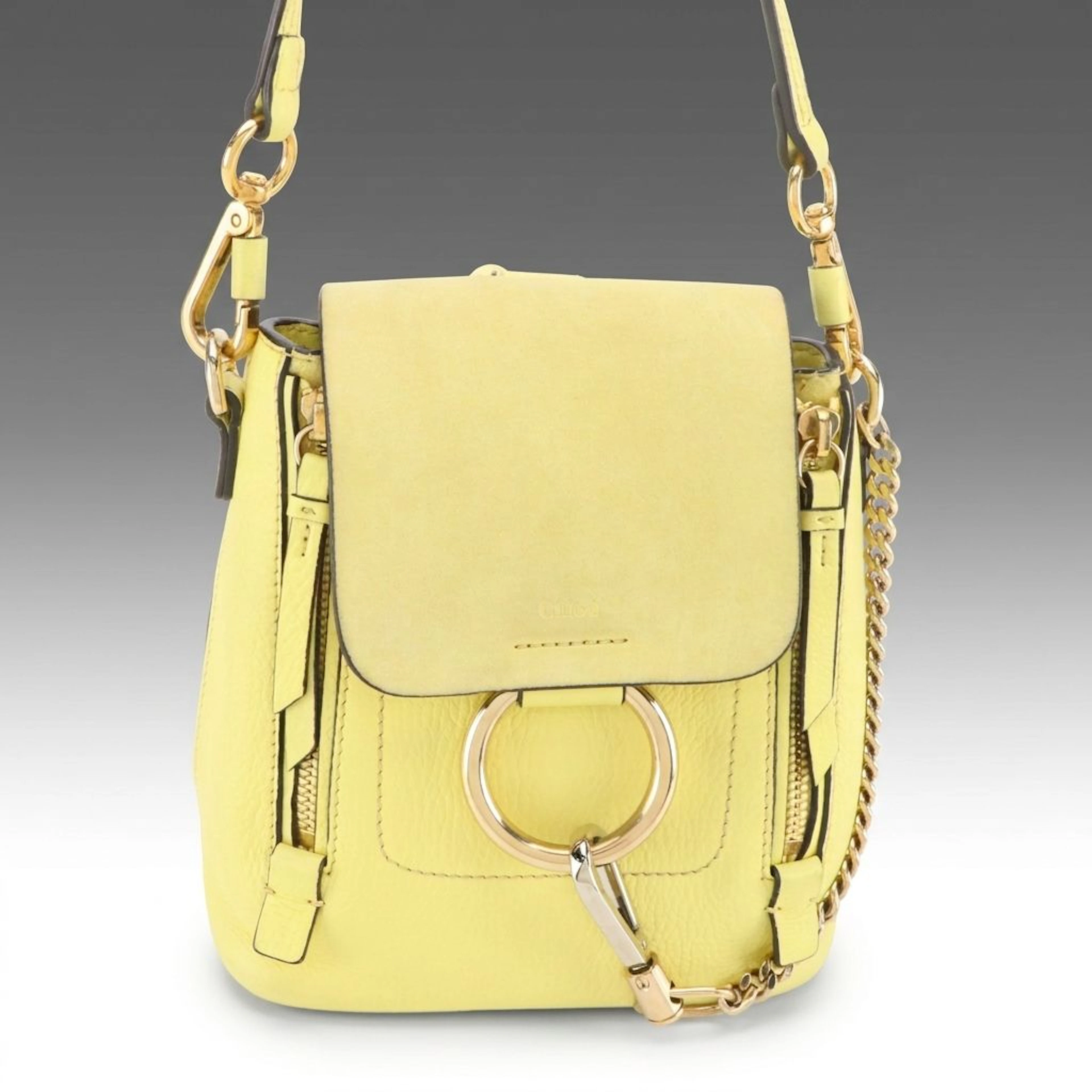 Chloé Mini Faye Backpack in Pastel Yellow Grained Calfskin Leather and Suede
