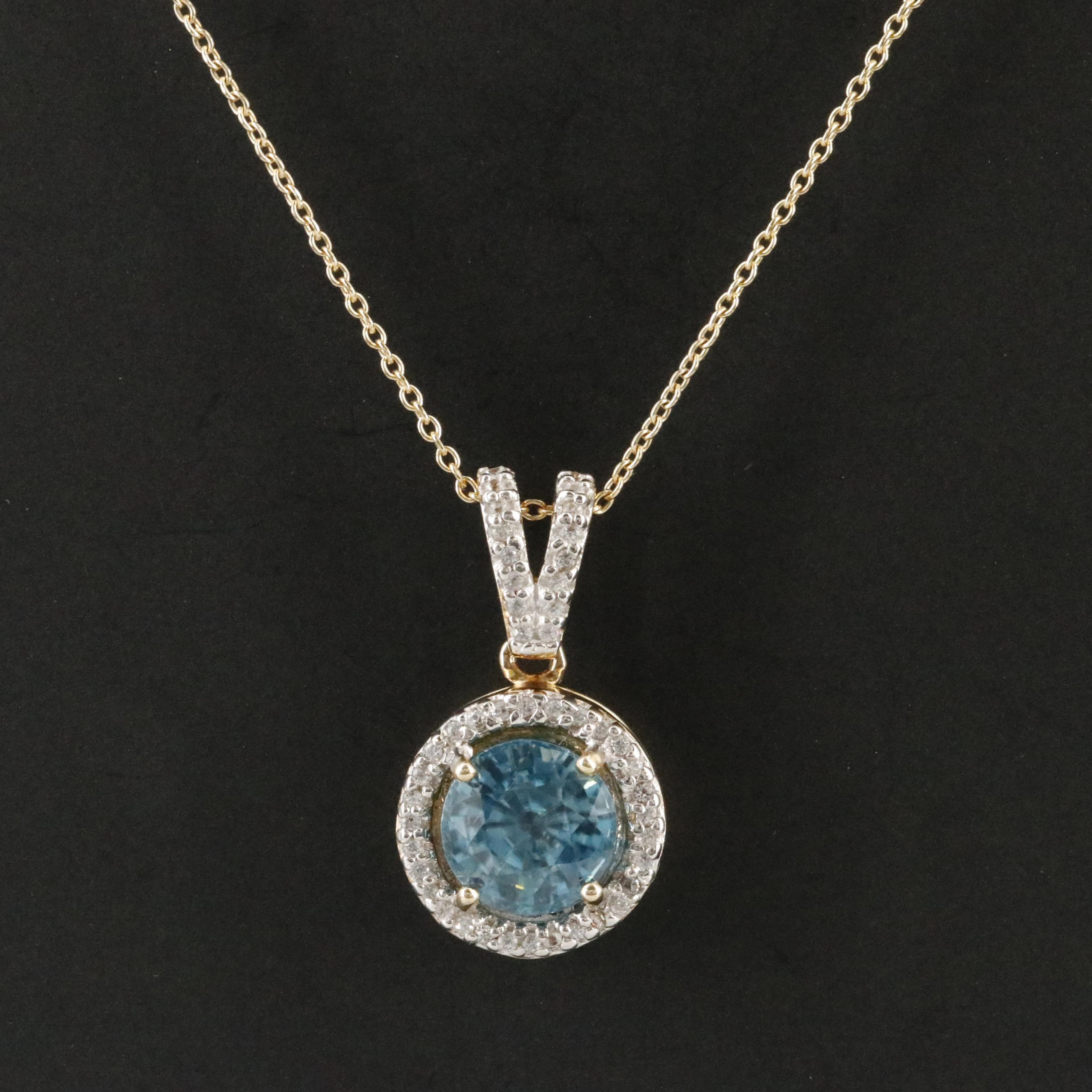 10K Blue and White Zircon Pendant Necklace