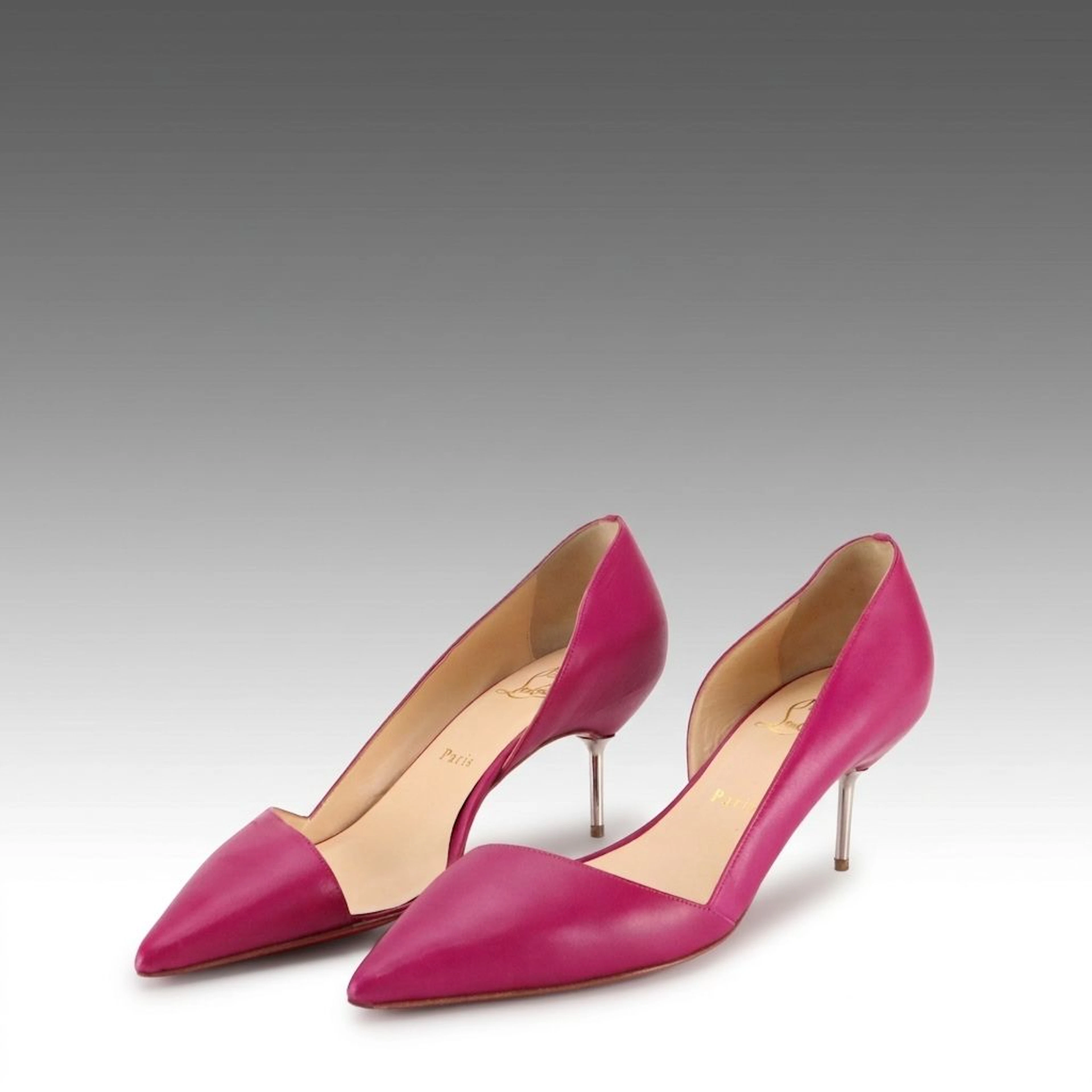 Christian Louboutin Pointed-Toe D'Orsay Kitten Heels in Magenta Leather