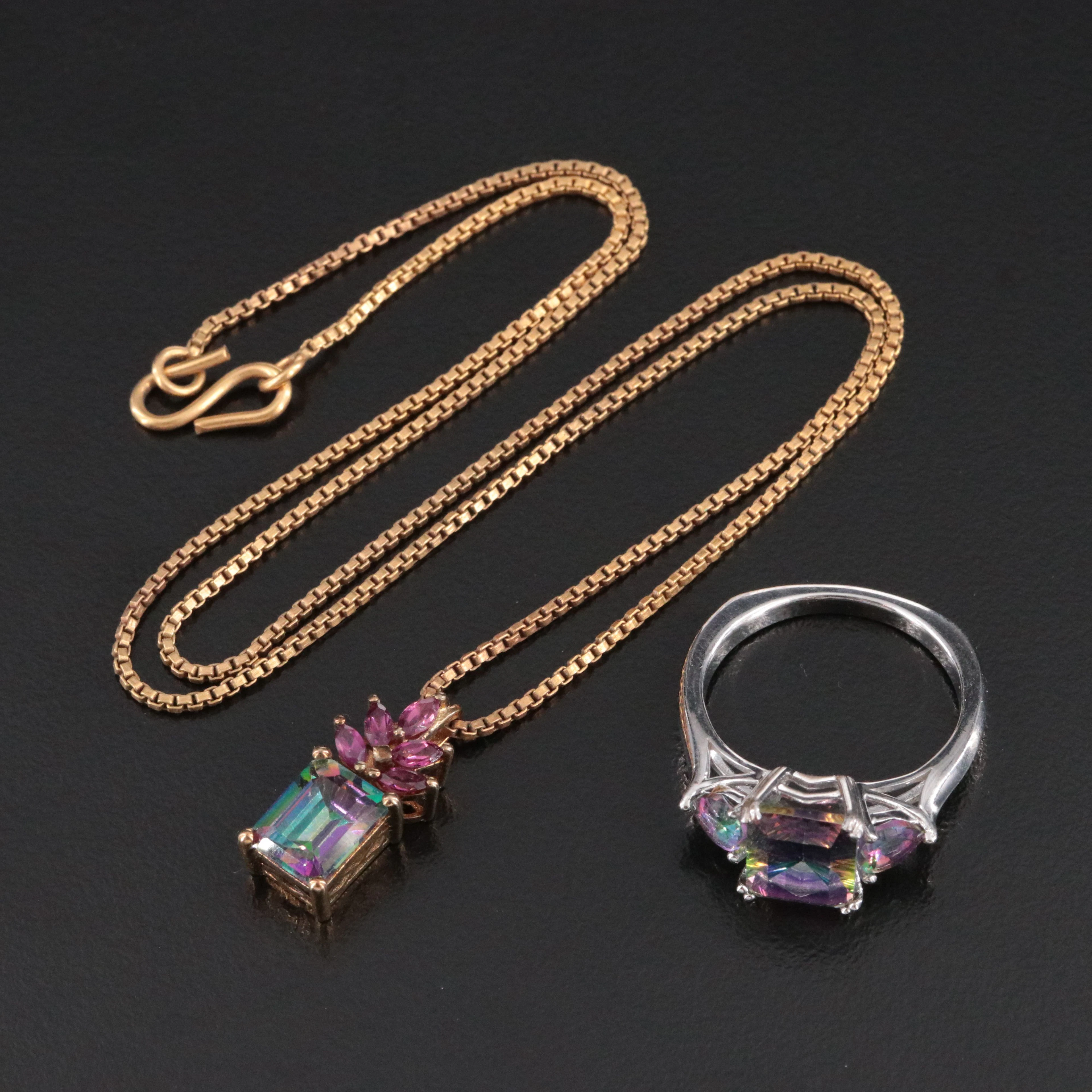 Sterling Topaz Ring and Pendant Necklace