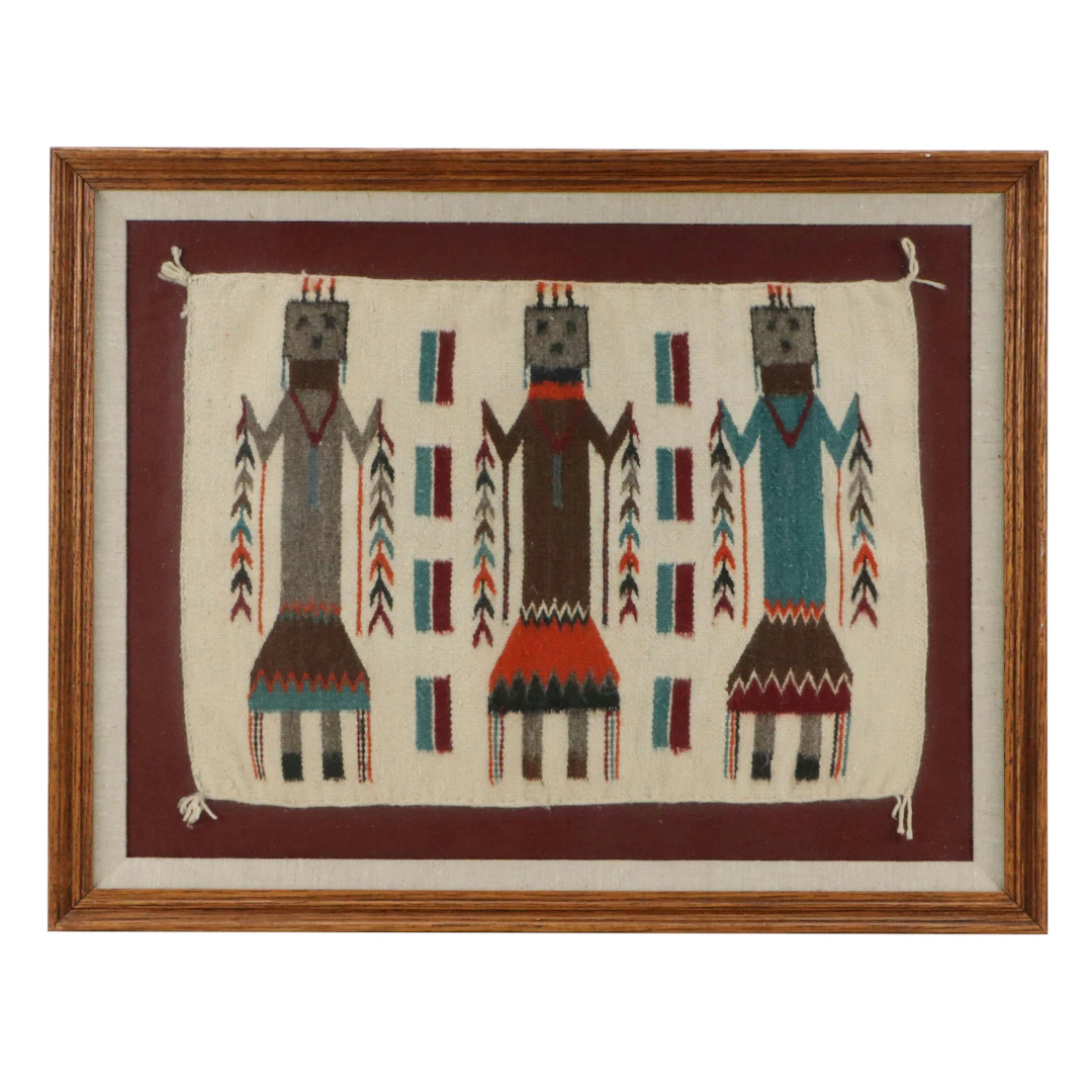 Framed Navajo Yei Weaving