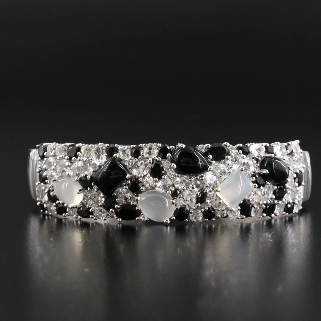Sterling Cuff Bracelet Including Black Onyx, Topaz and Zircon
