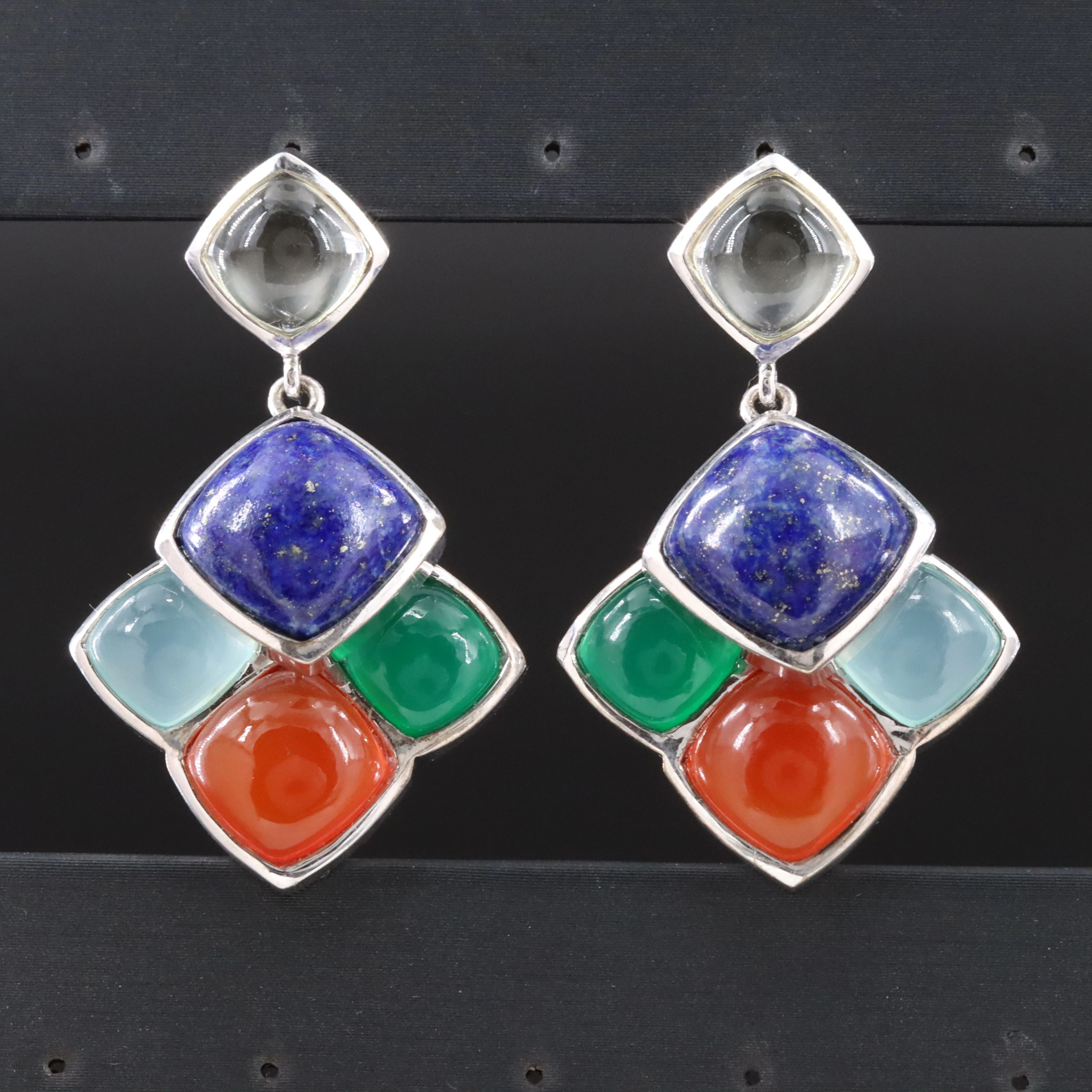 Sterling Lapis Lazuli, Citrine, and Chalcedony Drop Earrings