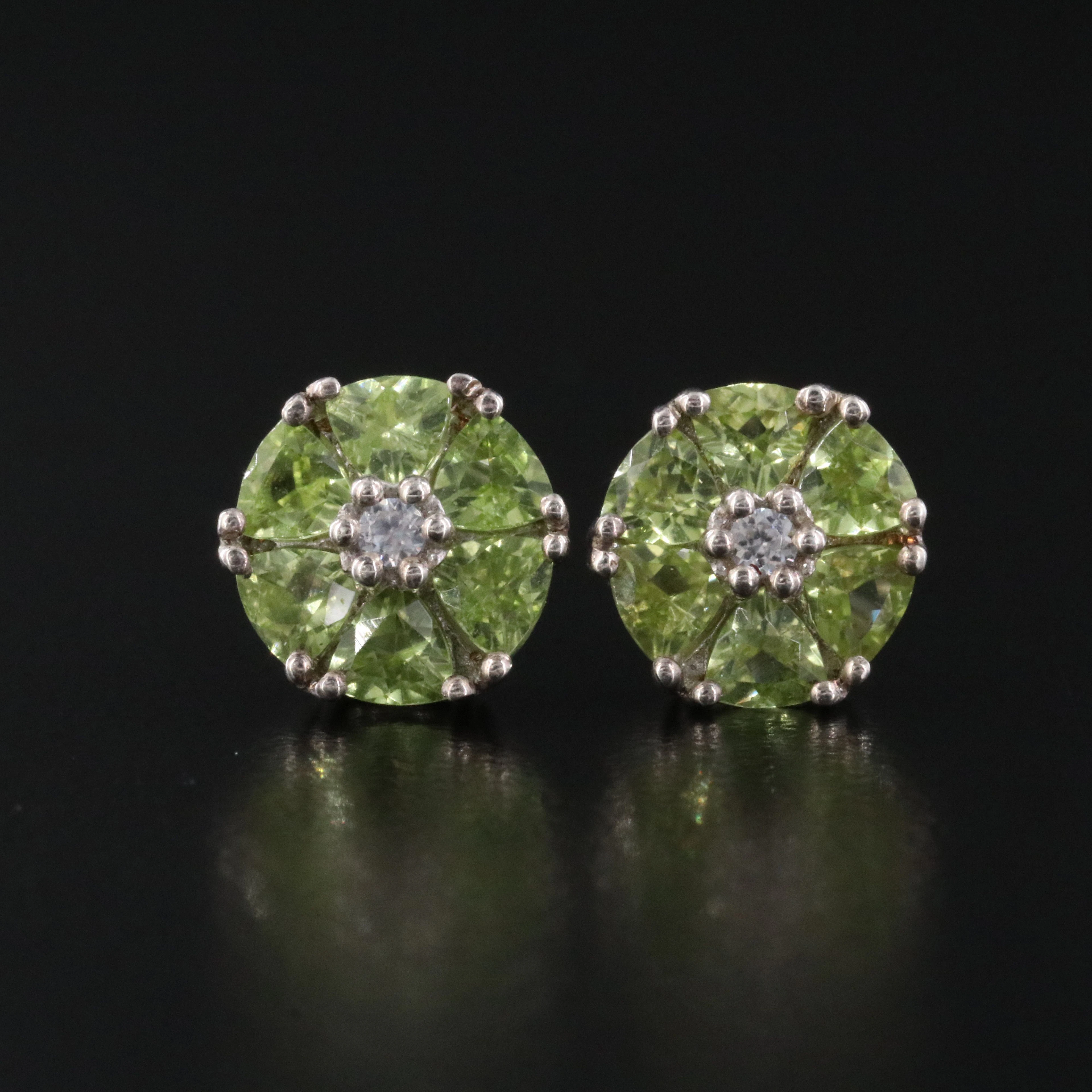 Sterling Peridot and White Topaz Stud Earrings