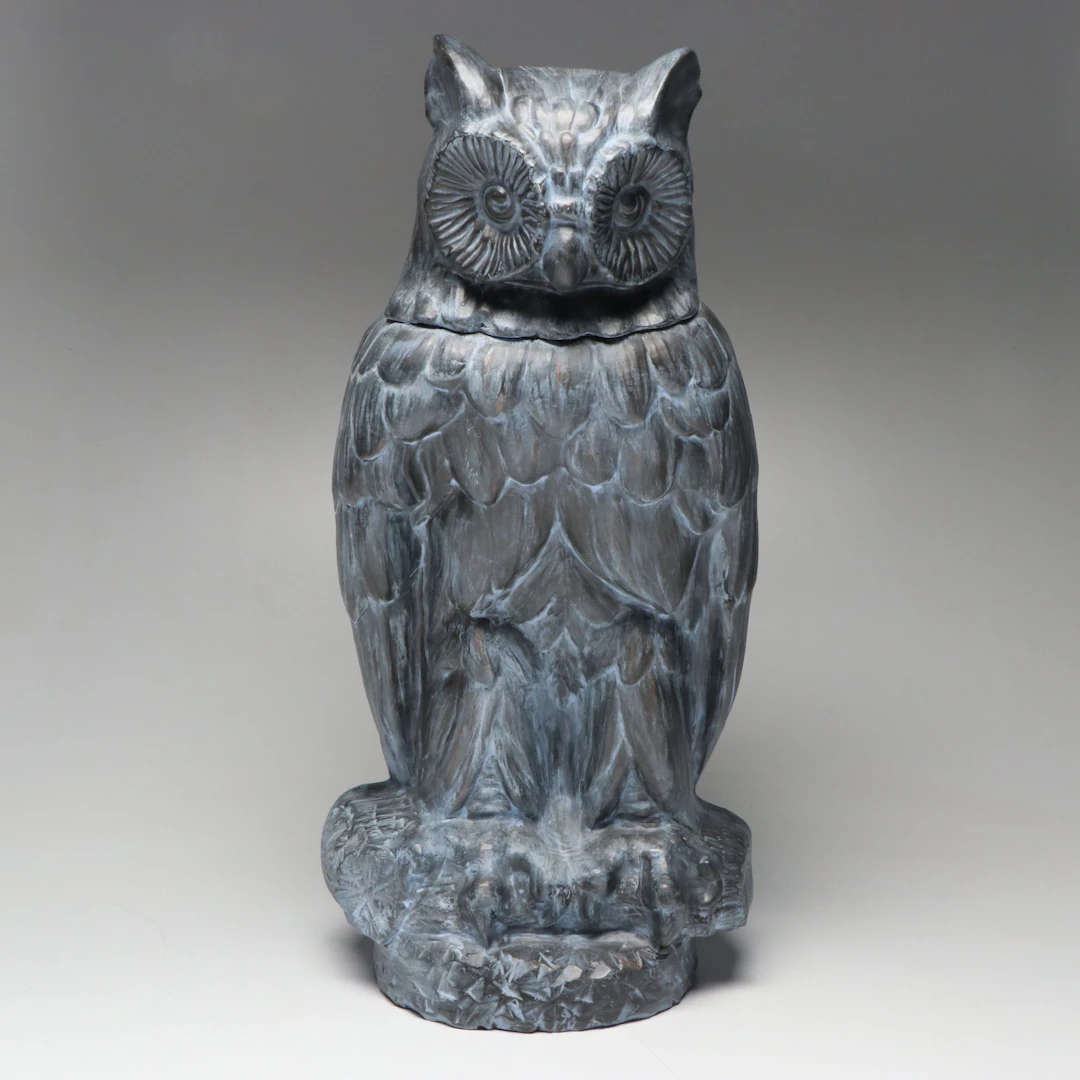 Vintage Black Plaster Owl Figurine