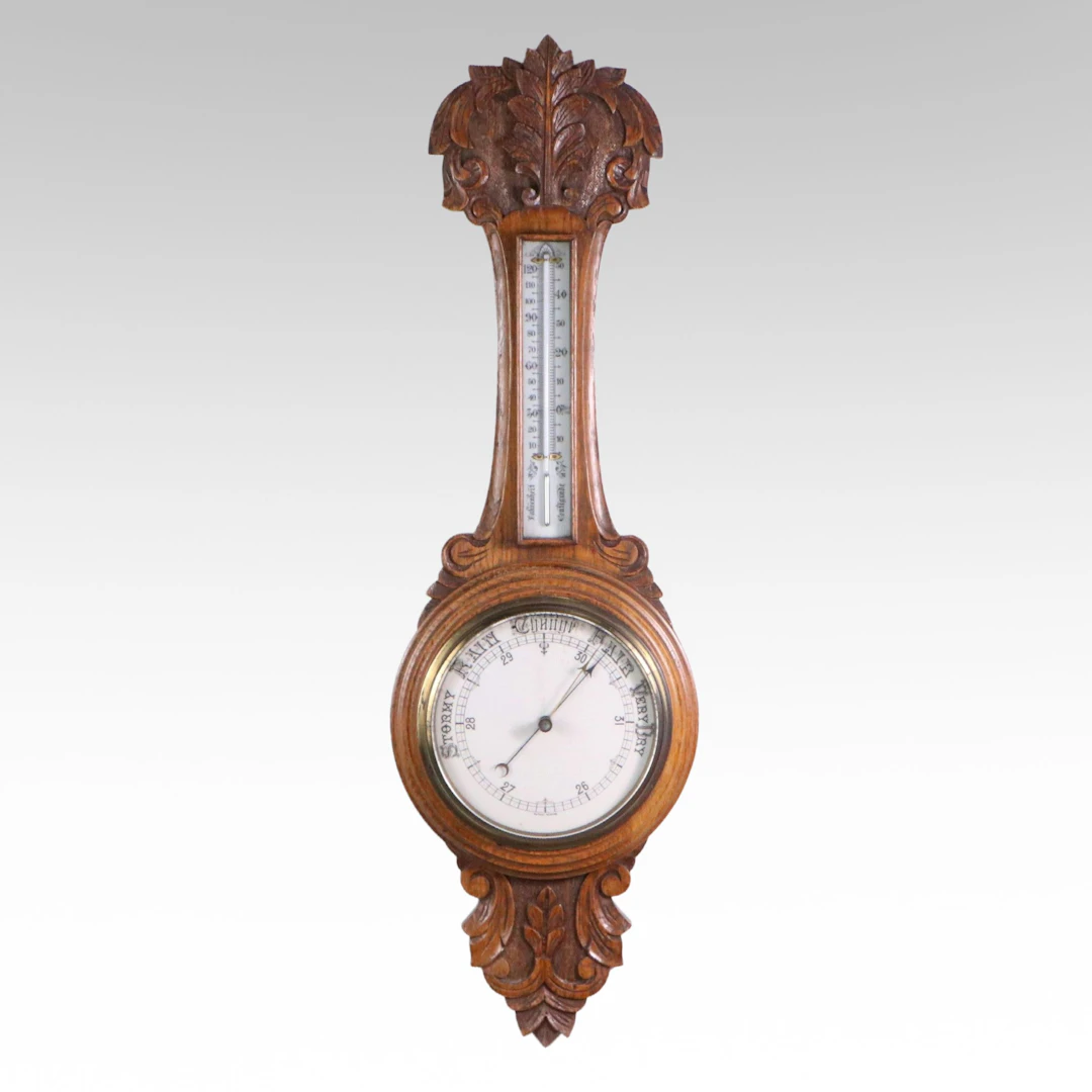 Carved Oak Banjo Style Wall Weather Station