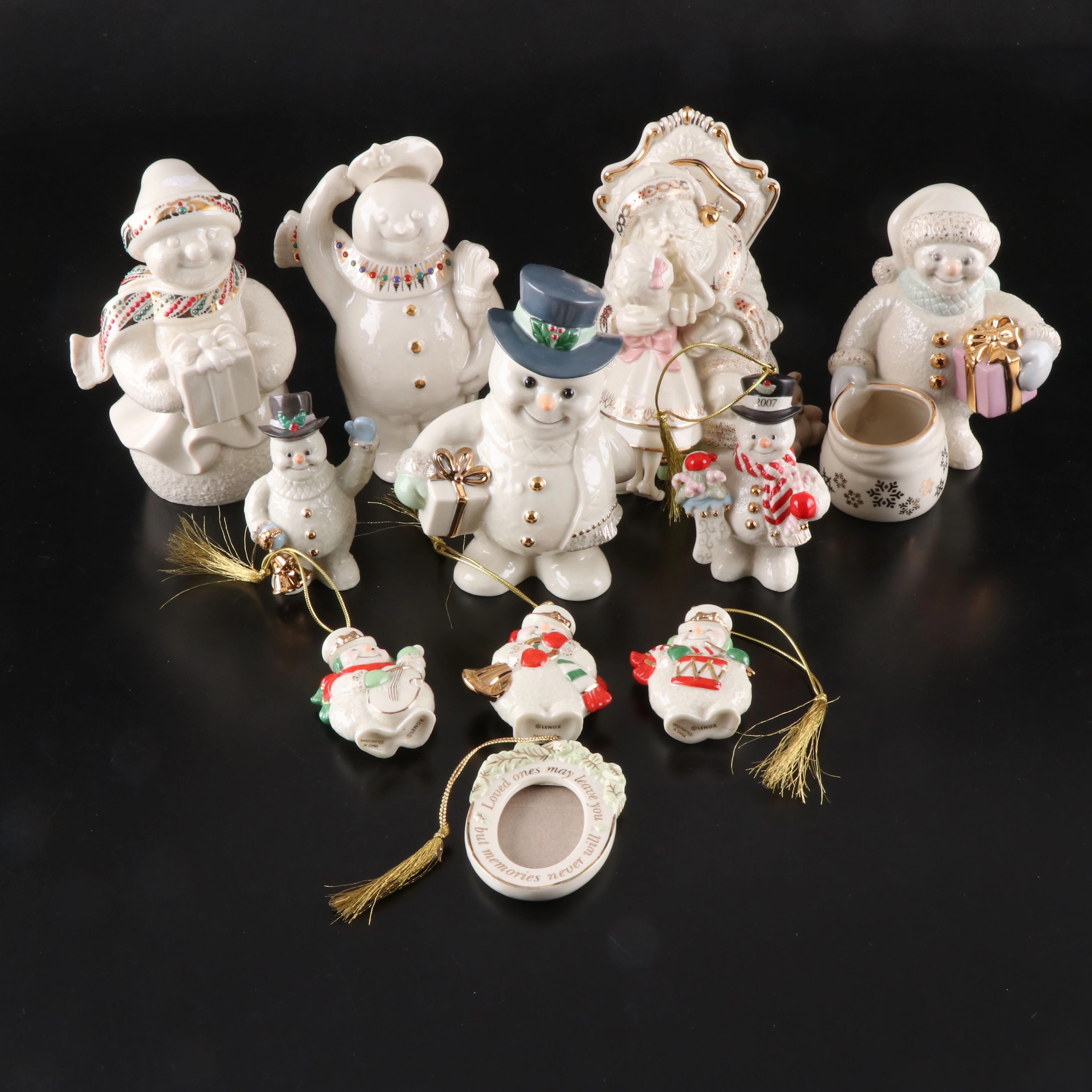 Lenox Porcelain Snowman and Santa Figurines with Ornaments