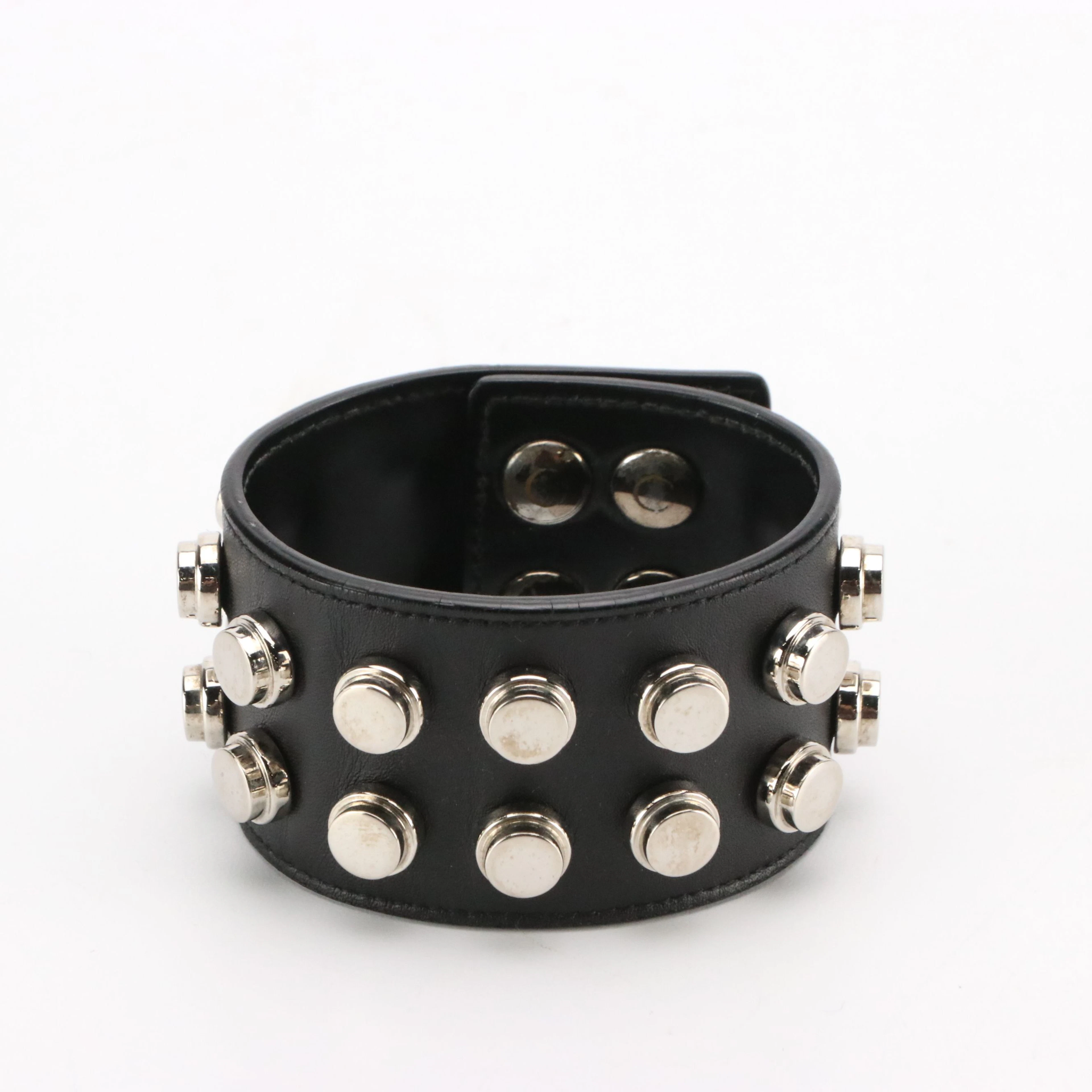Saint Laurent Studded Black Leather Snap Bracelet