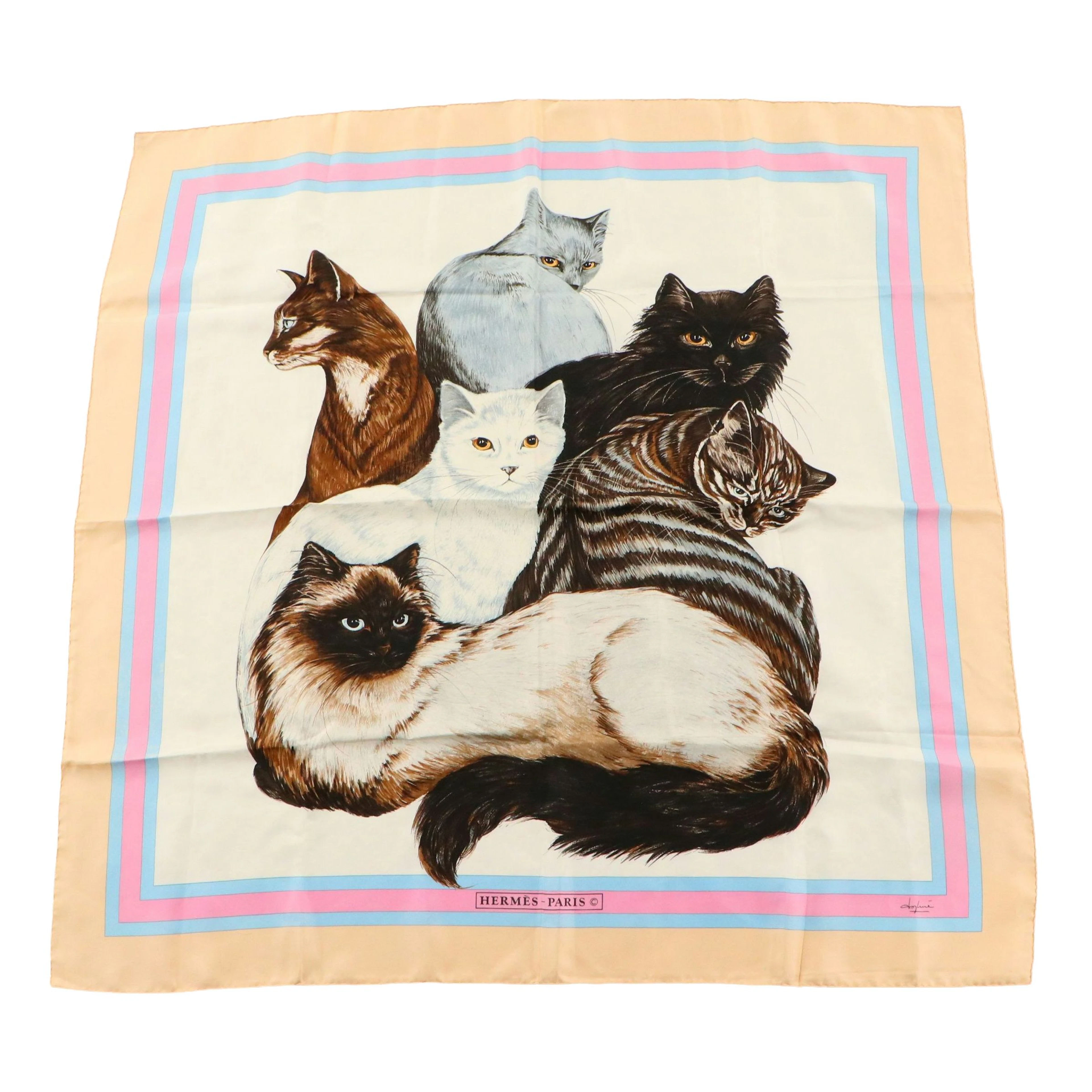 Hermès "Les Chats" Silk Jacquard Scarf 90 in Box