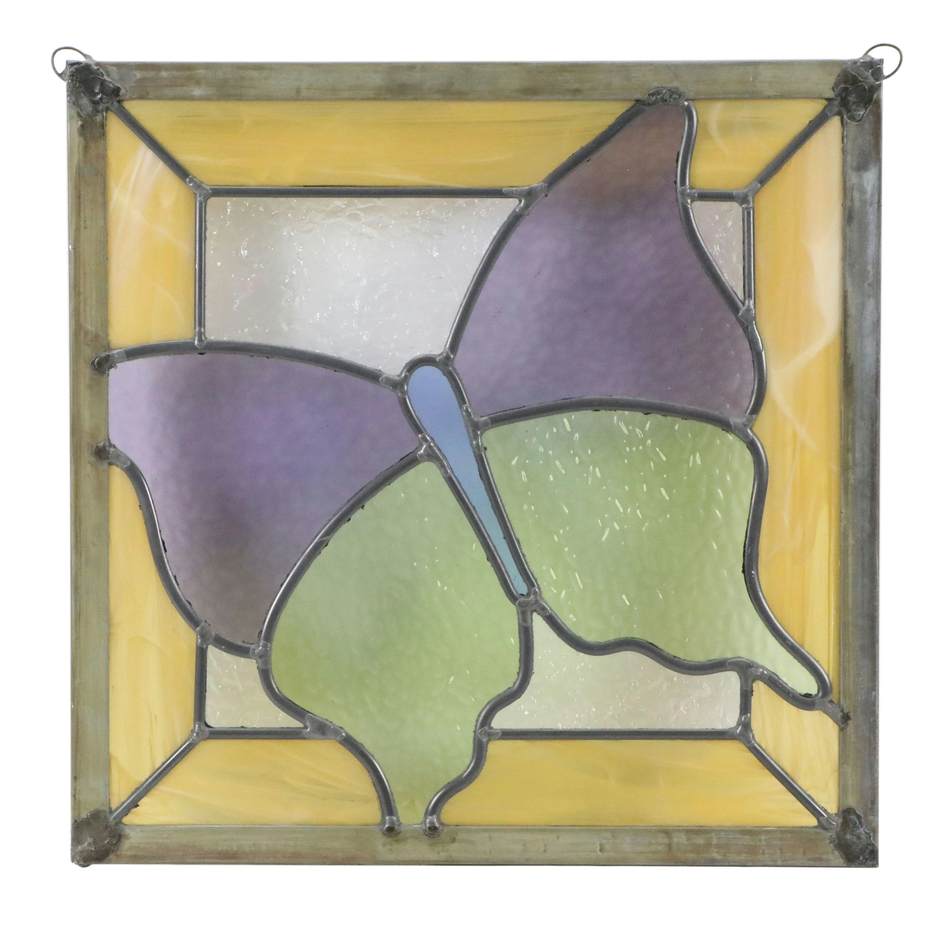 Leaded Stained and Slag Glass Panel of Butterfly