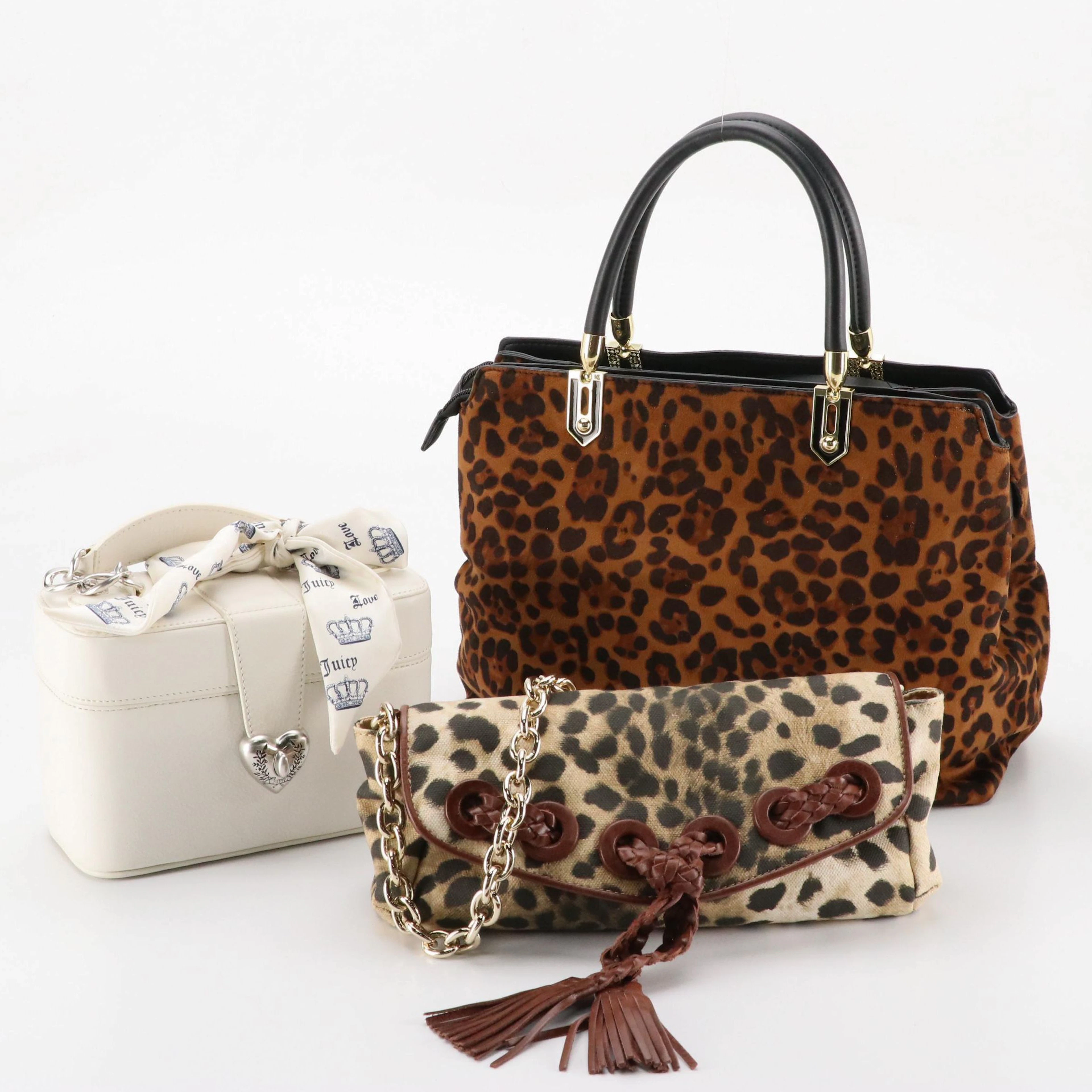 Juicy Couture Leather Box Bag, Nine West Leopard Canvas Clutch, Gianni