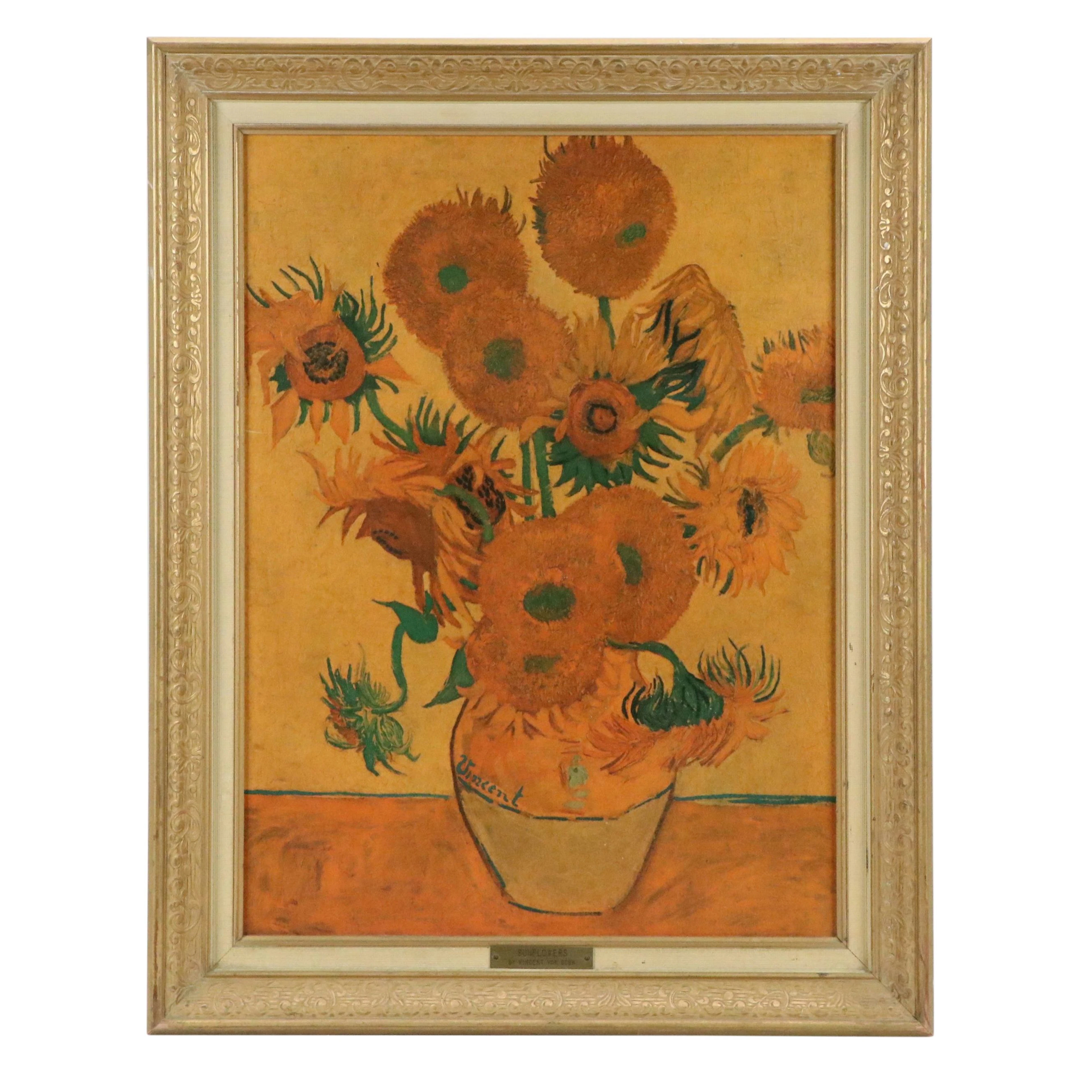 Embellished Offset Lithograph After Vincent Van Gogh "Sunflowers," 20th Century
