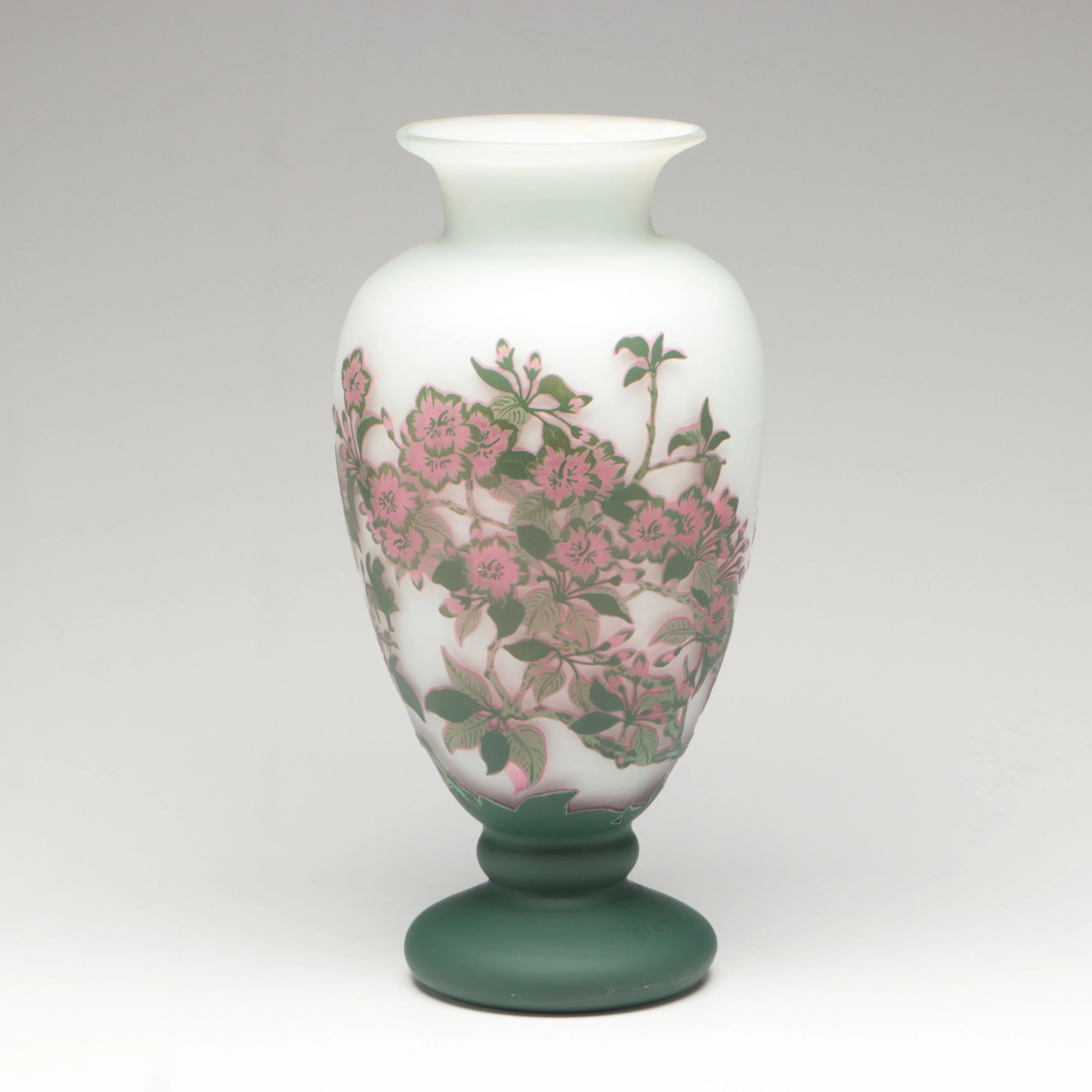 Griffins Art Nouveau Cameo Style Painted Glass Footed Vase
