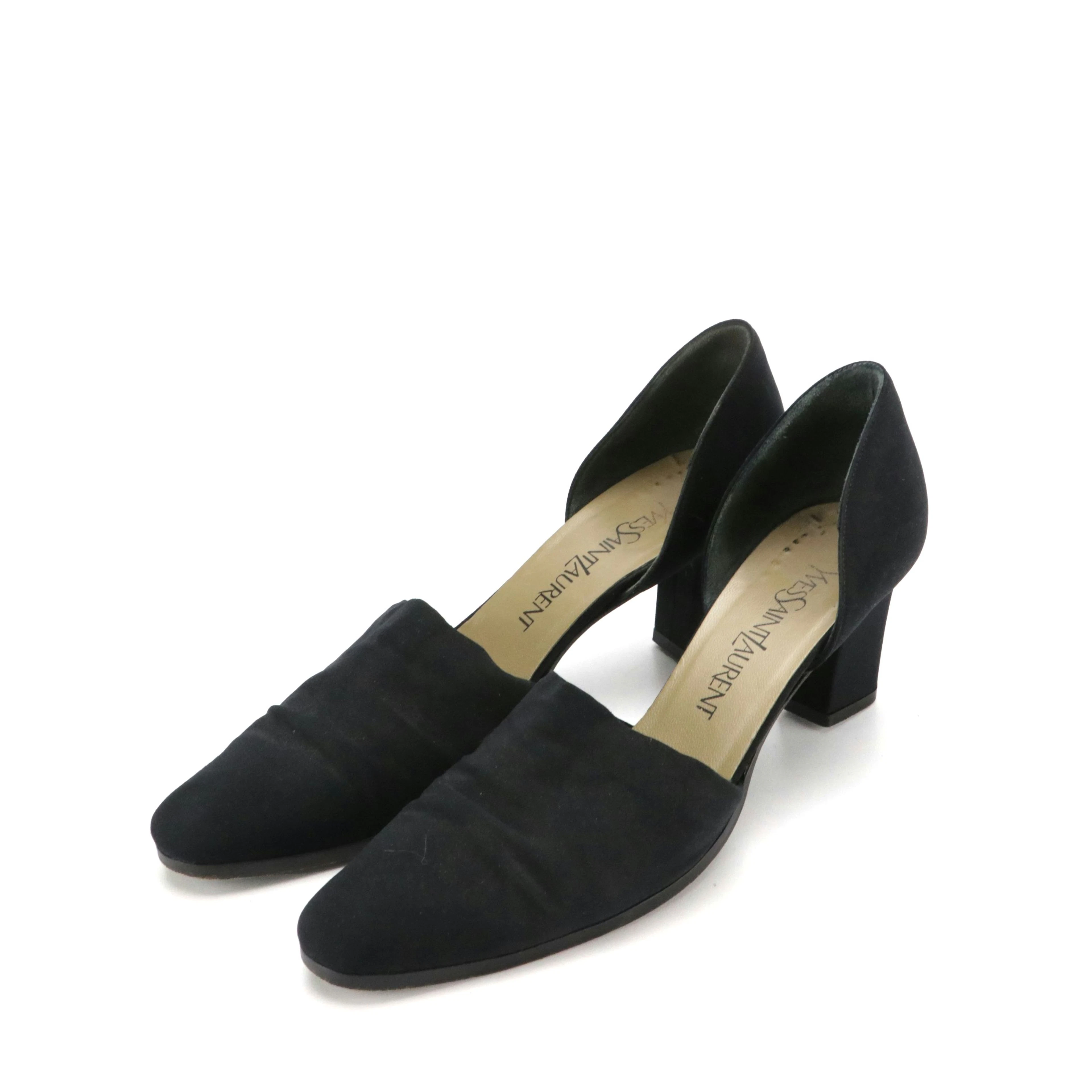 Yves Saint Laurent Vintage Black Fabric Block Heel Pumps