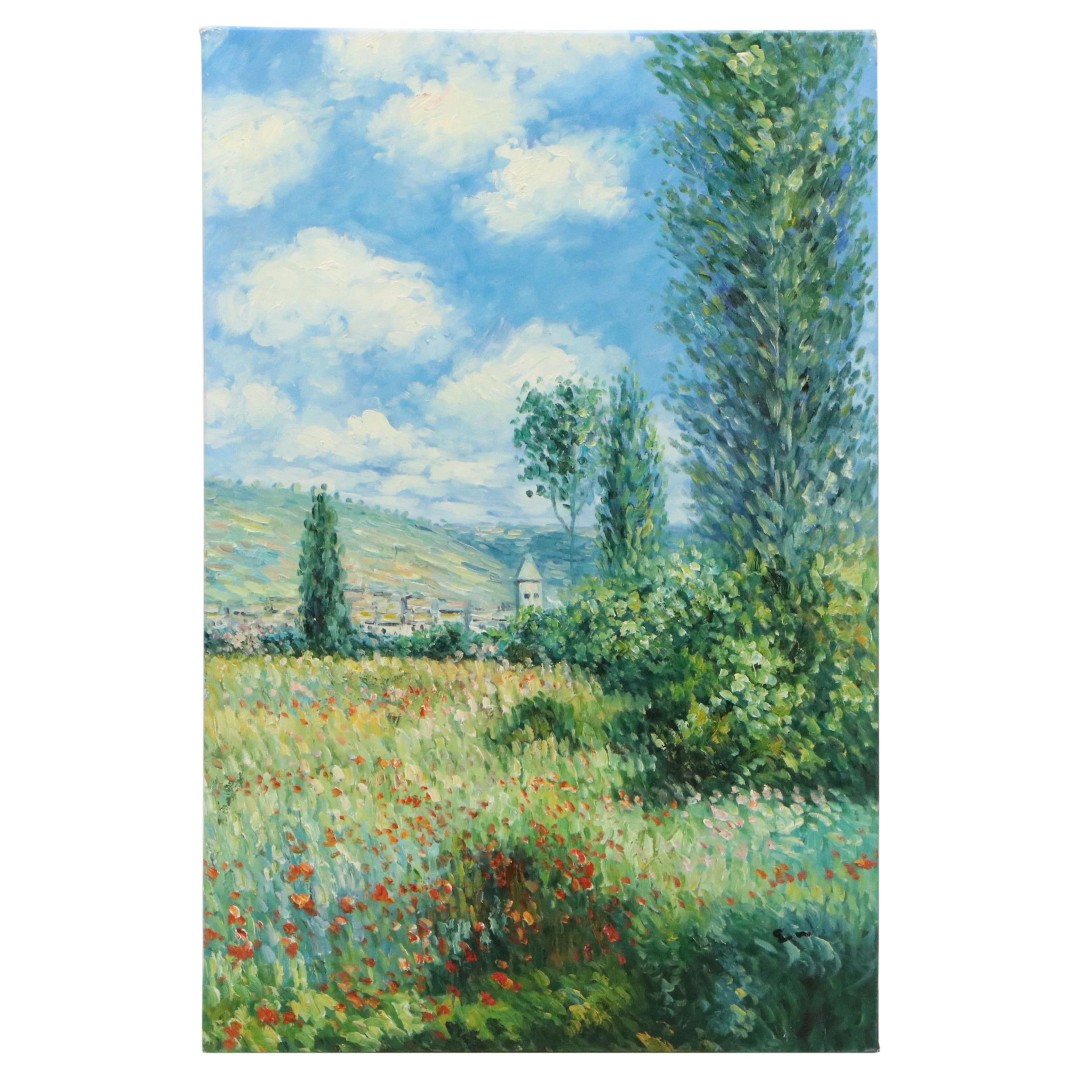 Acrylic Painting After Claude Monet "View of Vetheuil," 21st Century