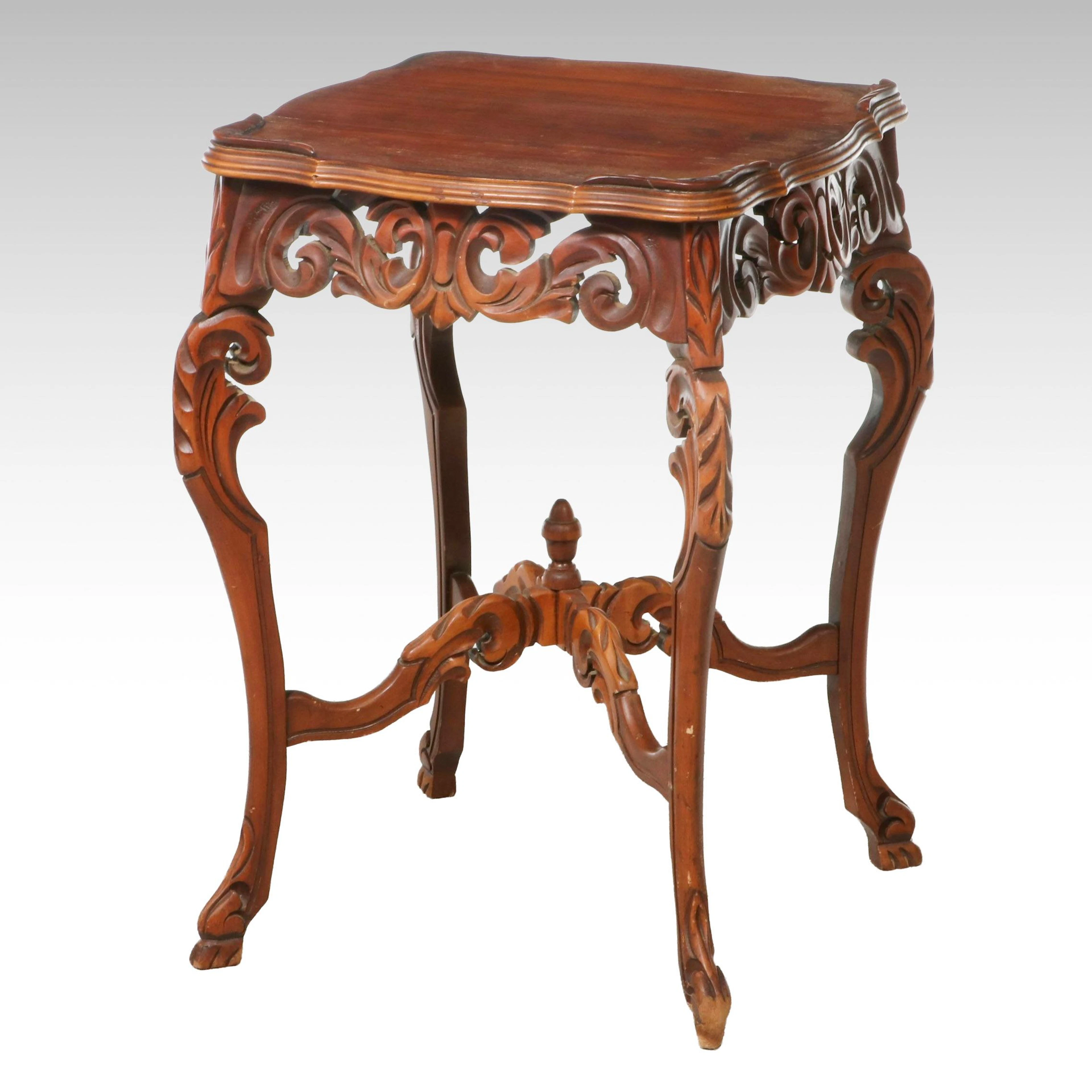 Rococo Style Folial Carved Wooden Accent Table