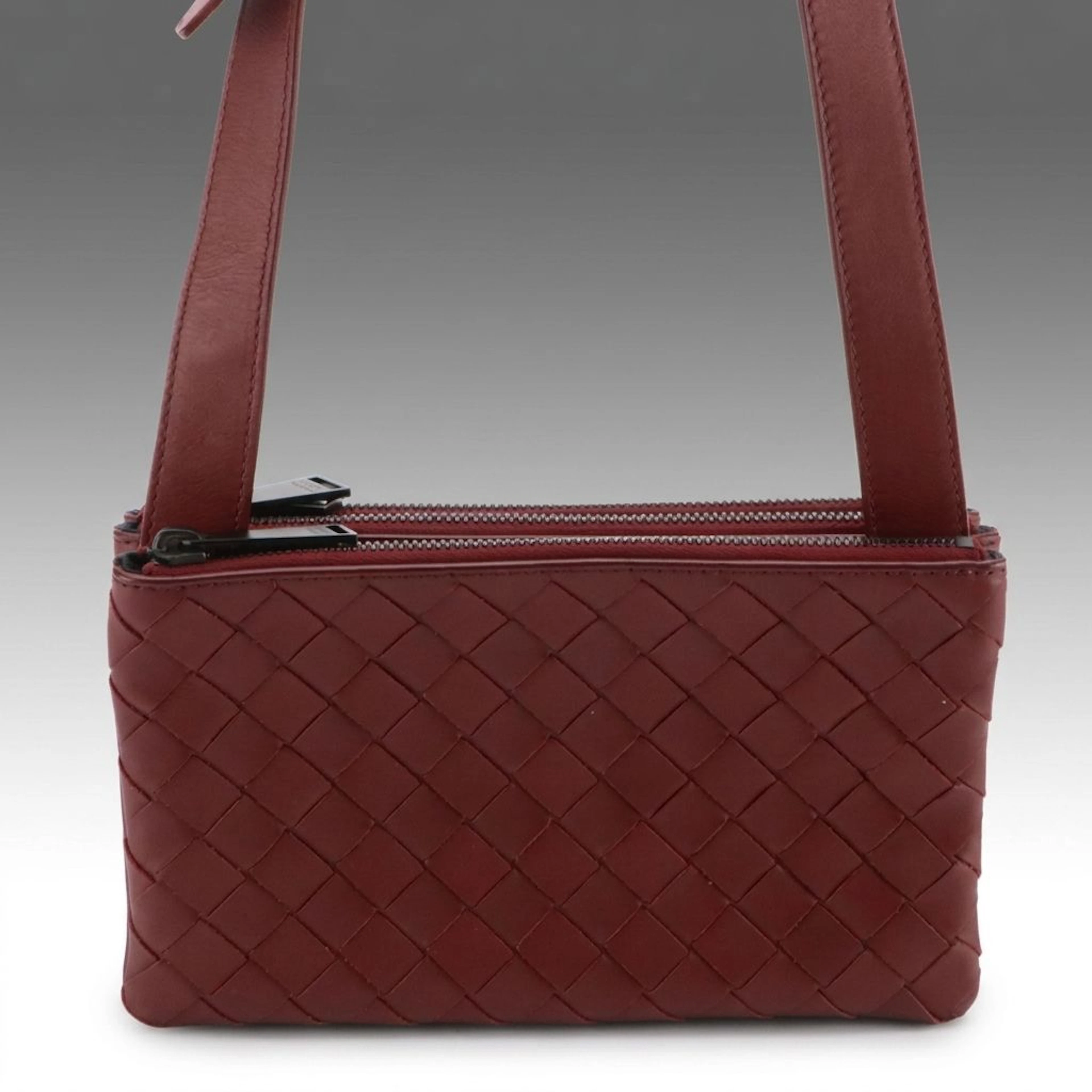 Bottega Veneta Trio Zip Crossbody Bag in Red Wine Intrecciato Leather