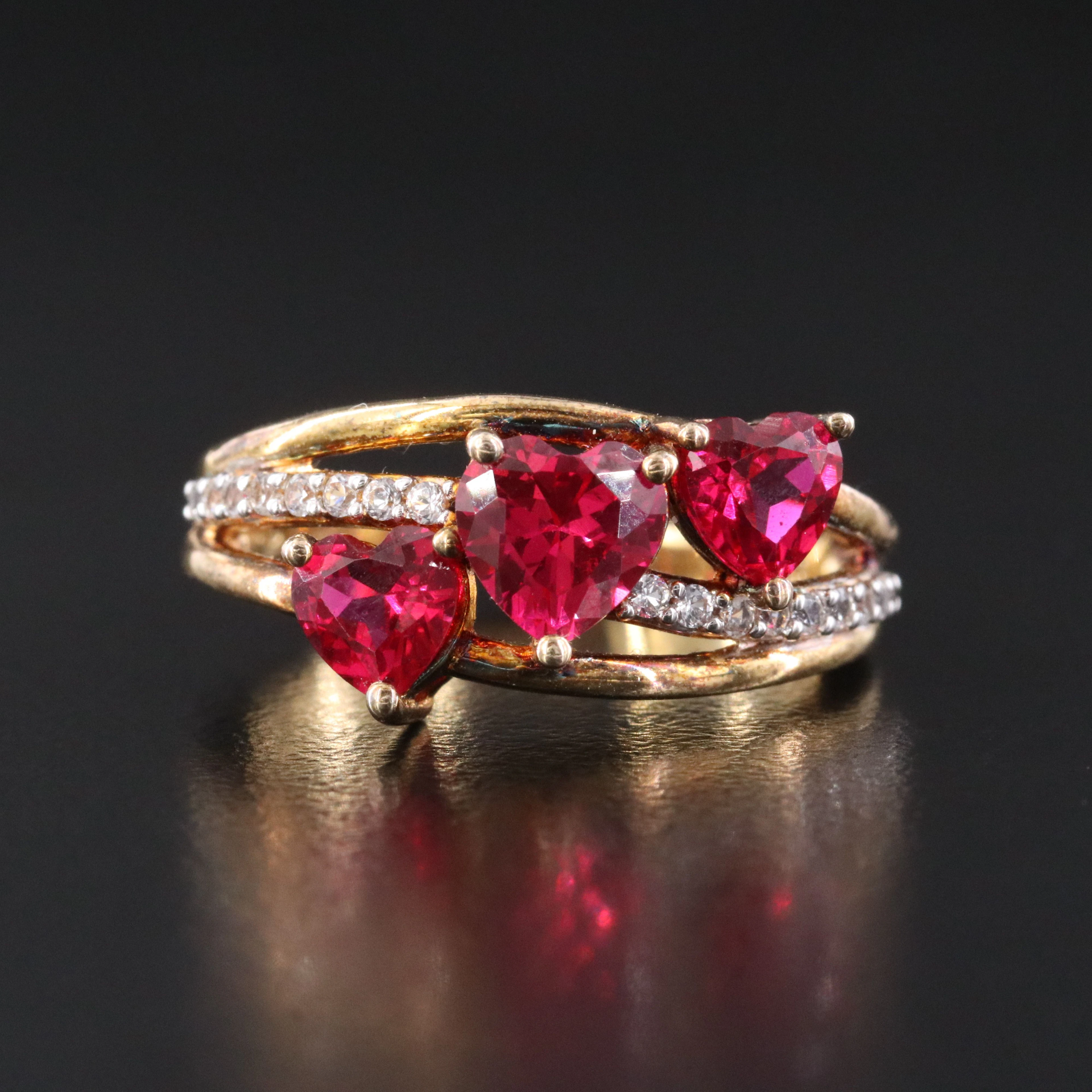 Sterling Ruby and White Sapphire Triple Heart Ring