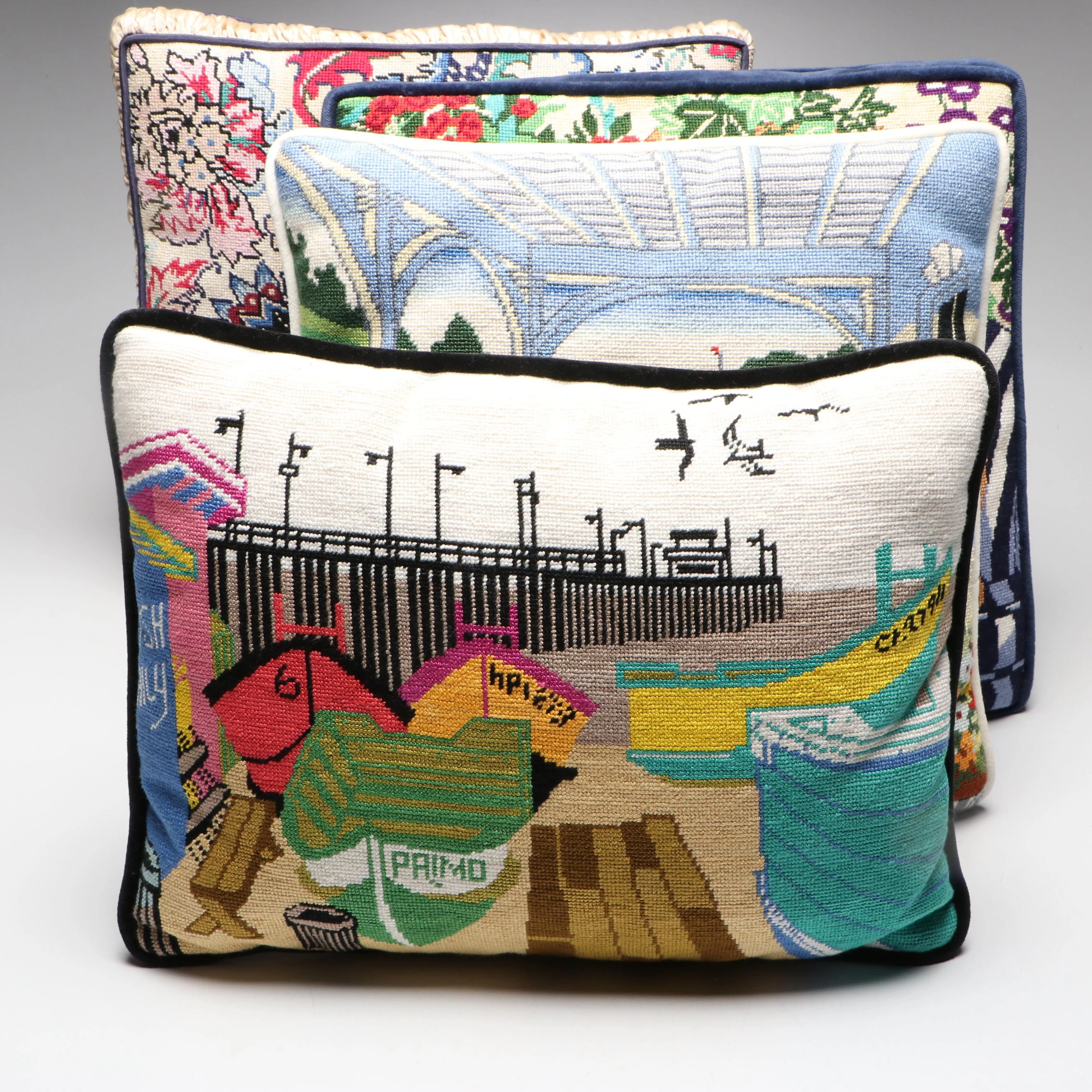 Needlepoint Accent Pillows with Nantucket, Golf Links, and Other Themes
