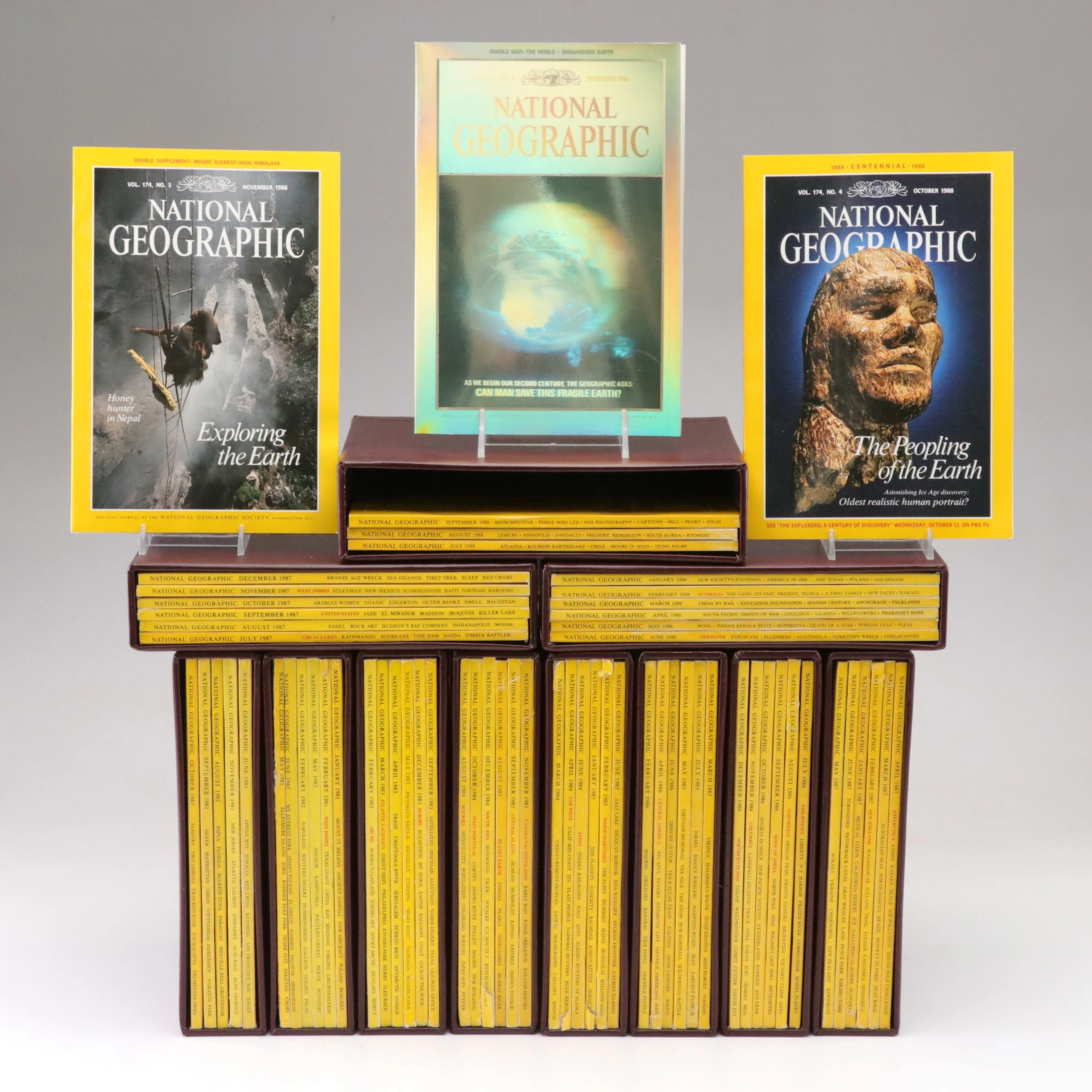 Vintage "National Geographic" Magazines in Slipcases, 1980s