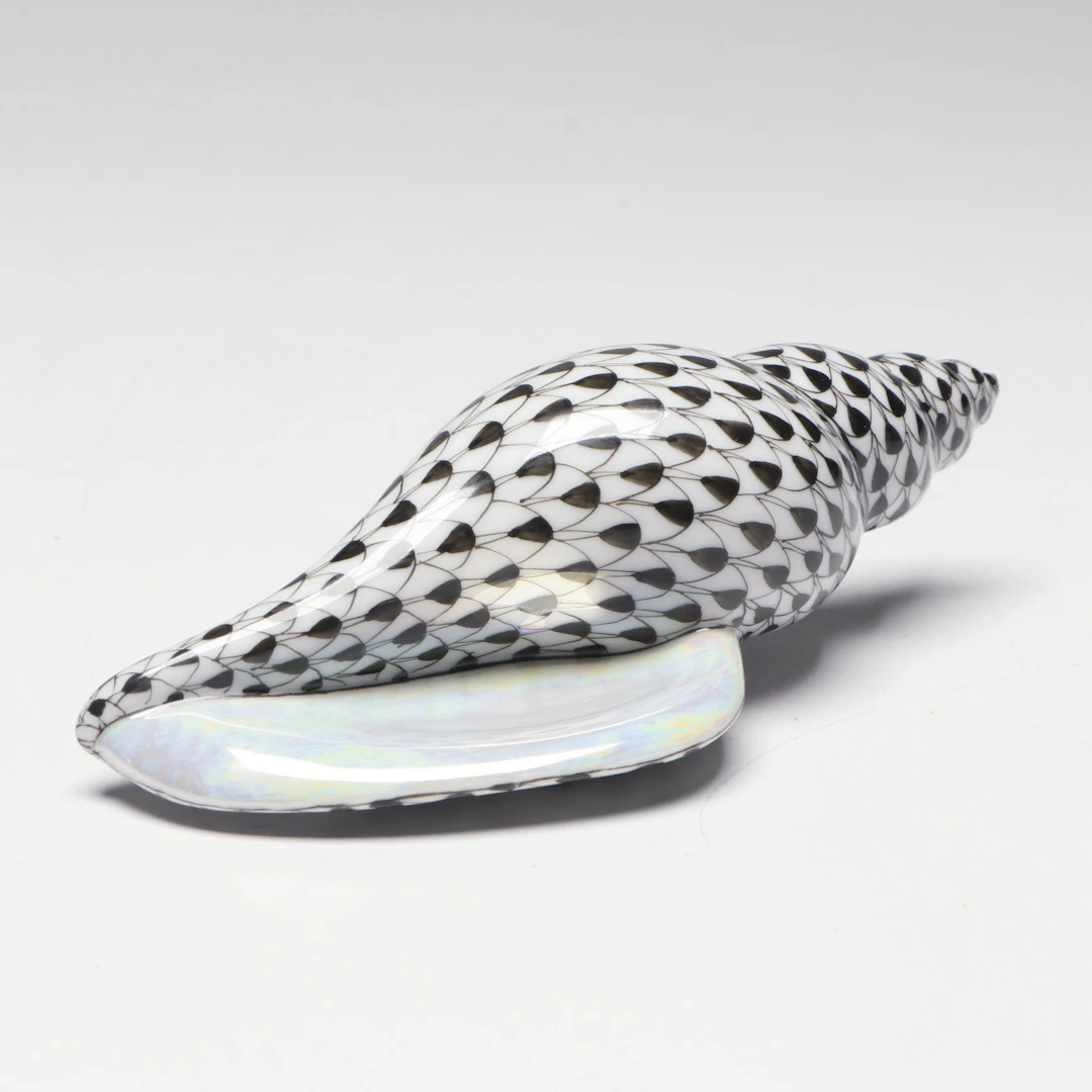 Herend Black Fishnet with Gold "Sea Snail" Porcelain Figure