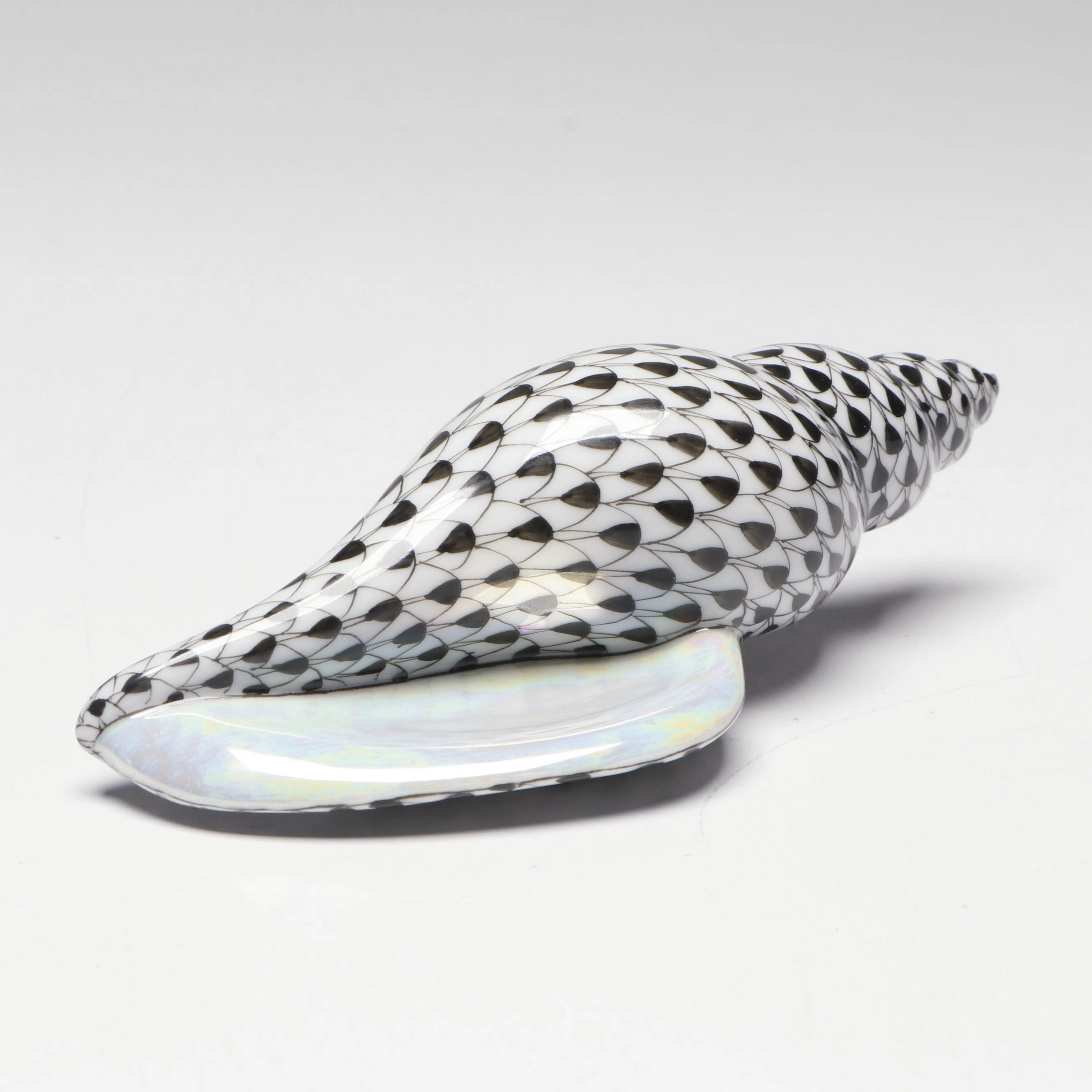 Herend Black Fishnet with Gold "Sea Snail" Porcelain Figure