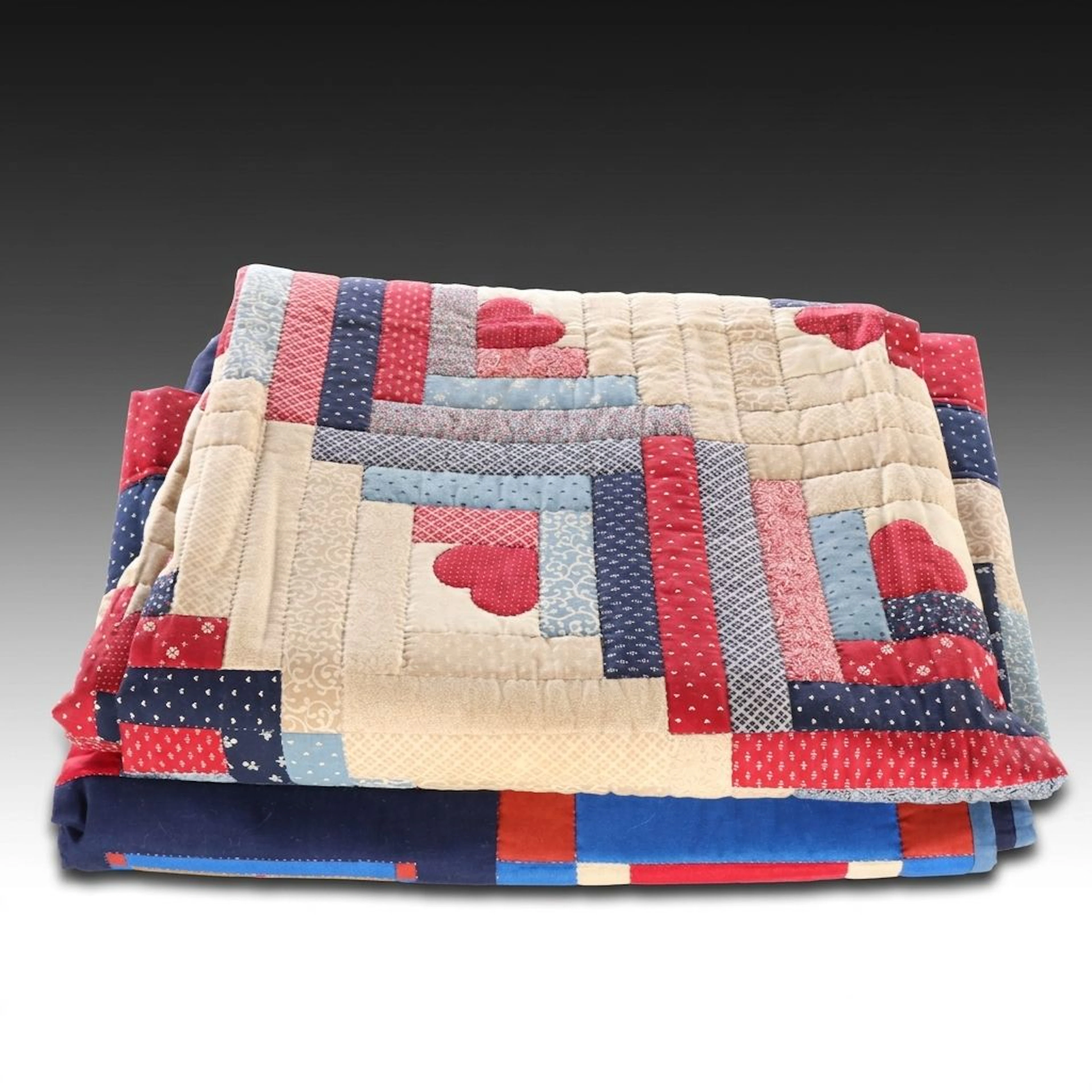 "Log Cabin" Pre-Printed Throw Quilt and Sampler Bed Runner