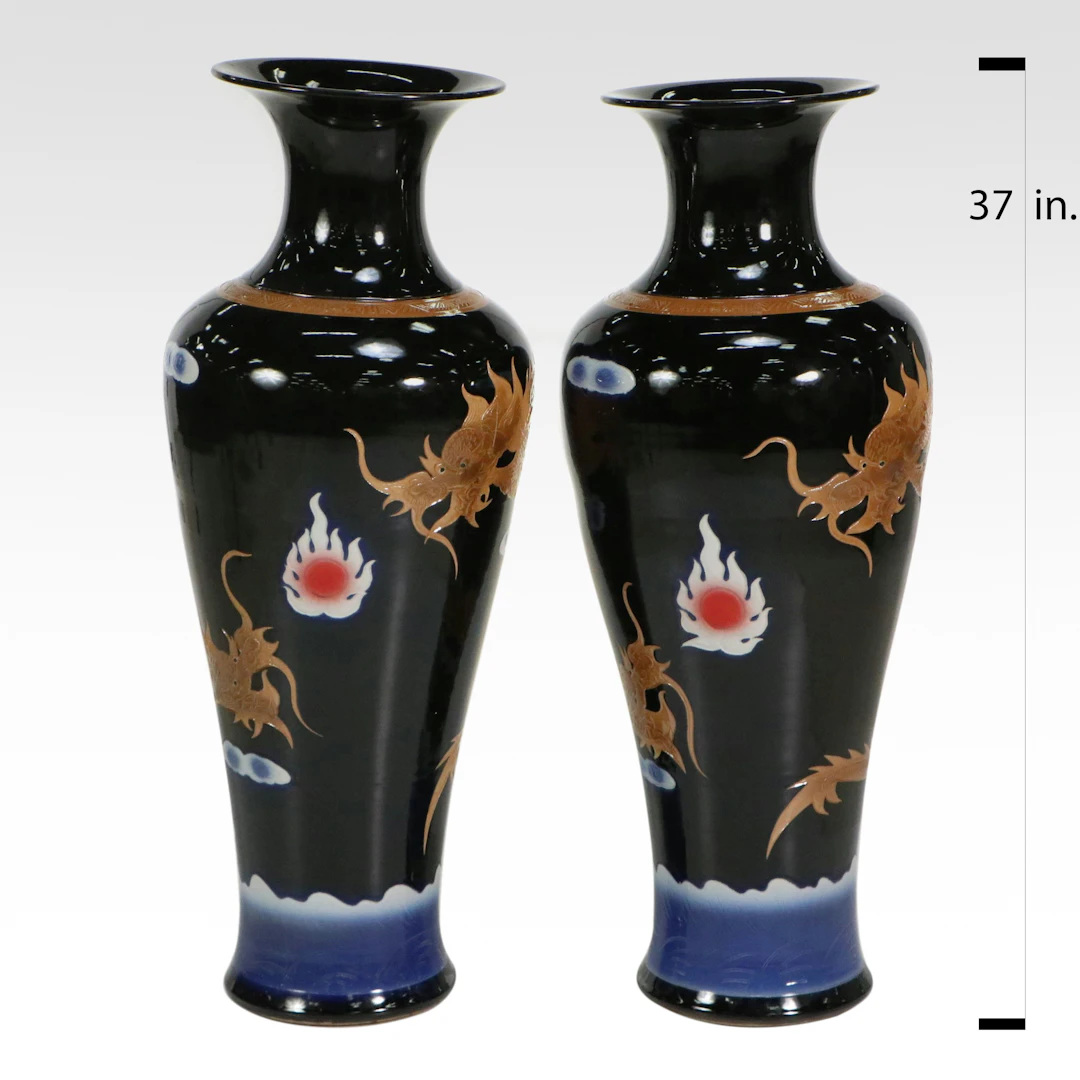 Oversized Pair of Chinese Decorative Porcelain Meiping Dragon Vase