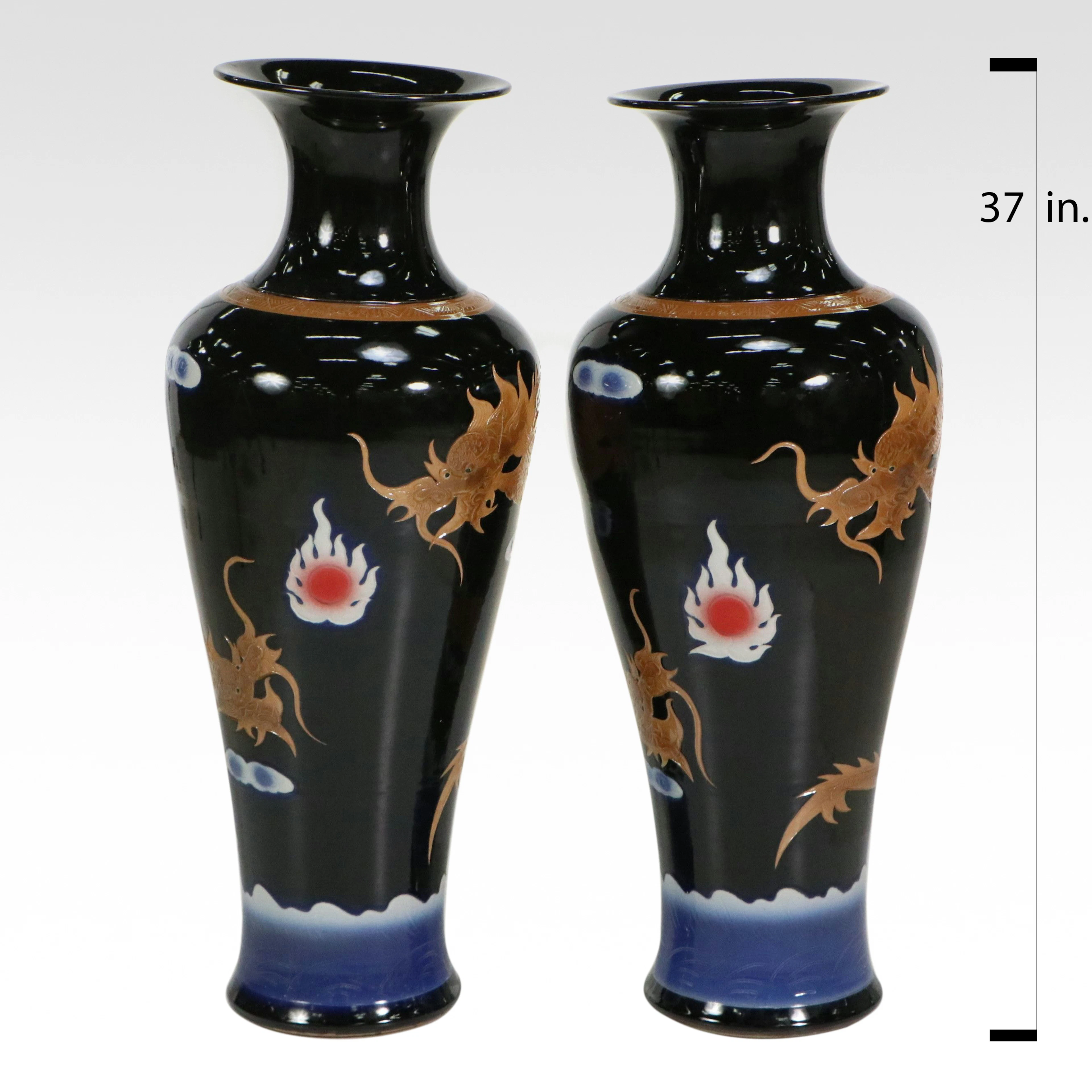 Oversized Pair of Chinese Decorative Porcelain Meiping Dragon Vase