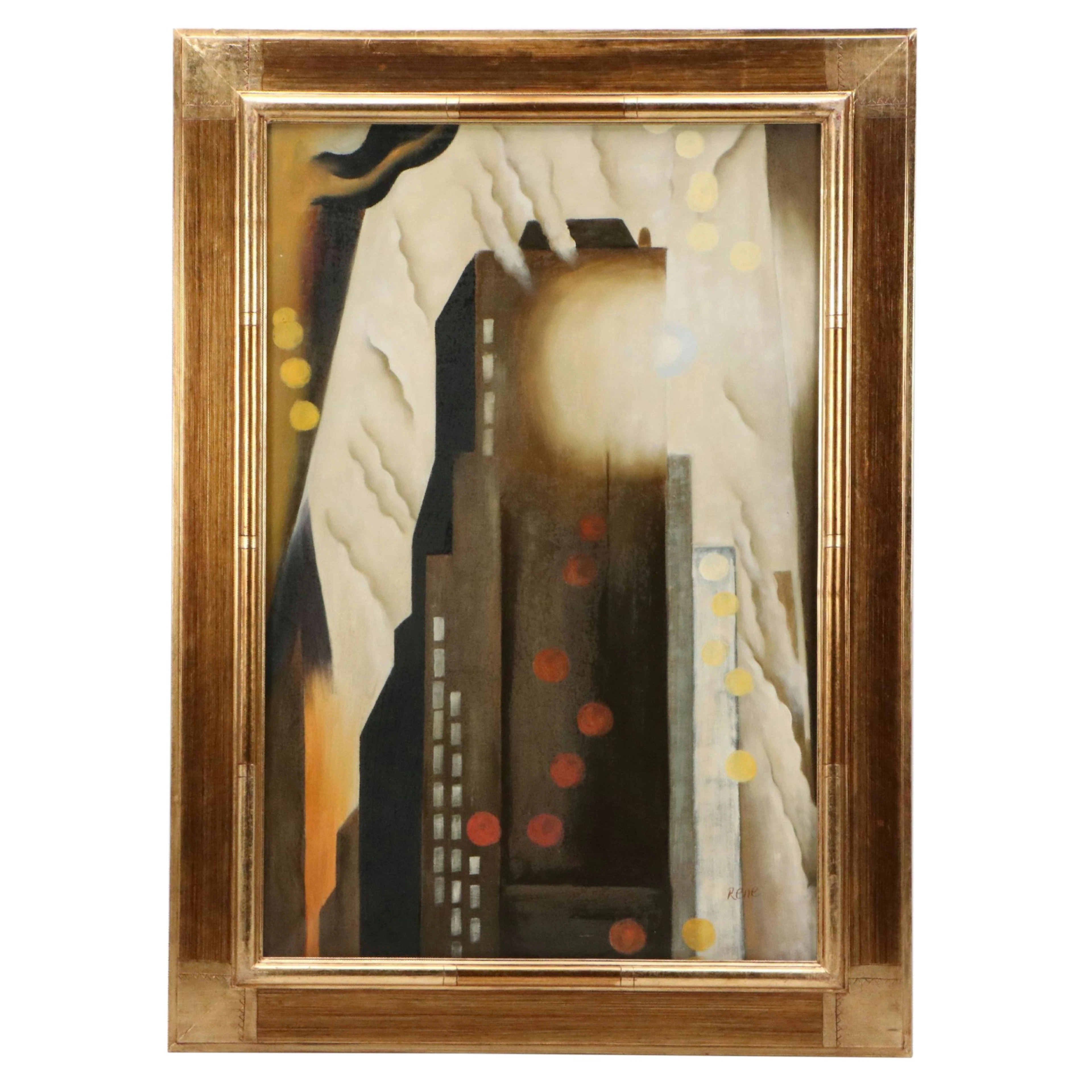 After Georgia O'Keeffe Oil Painting "The Shelton with Sunspots, N.Y."