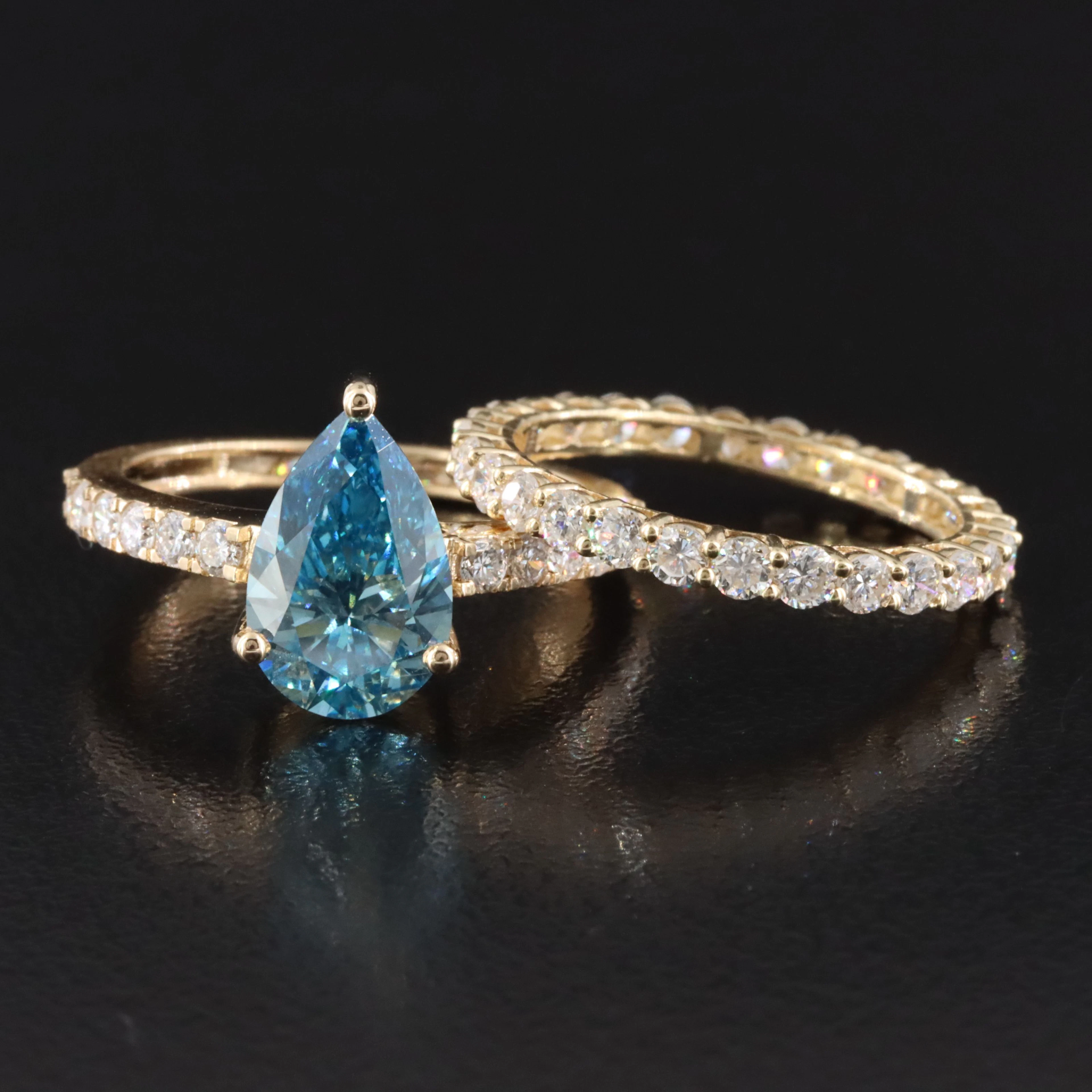 14K 3.58 CTW Lab Grown Diamond Ring with Fancy Blue Center and Eternity Band